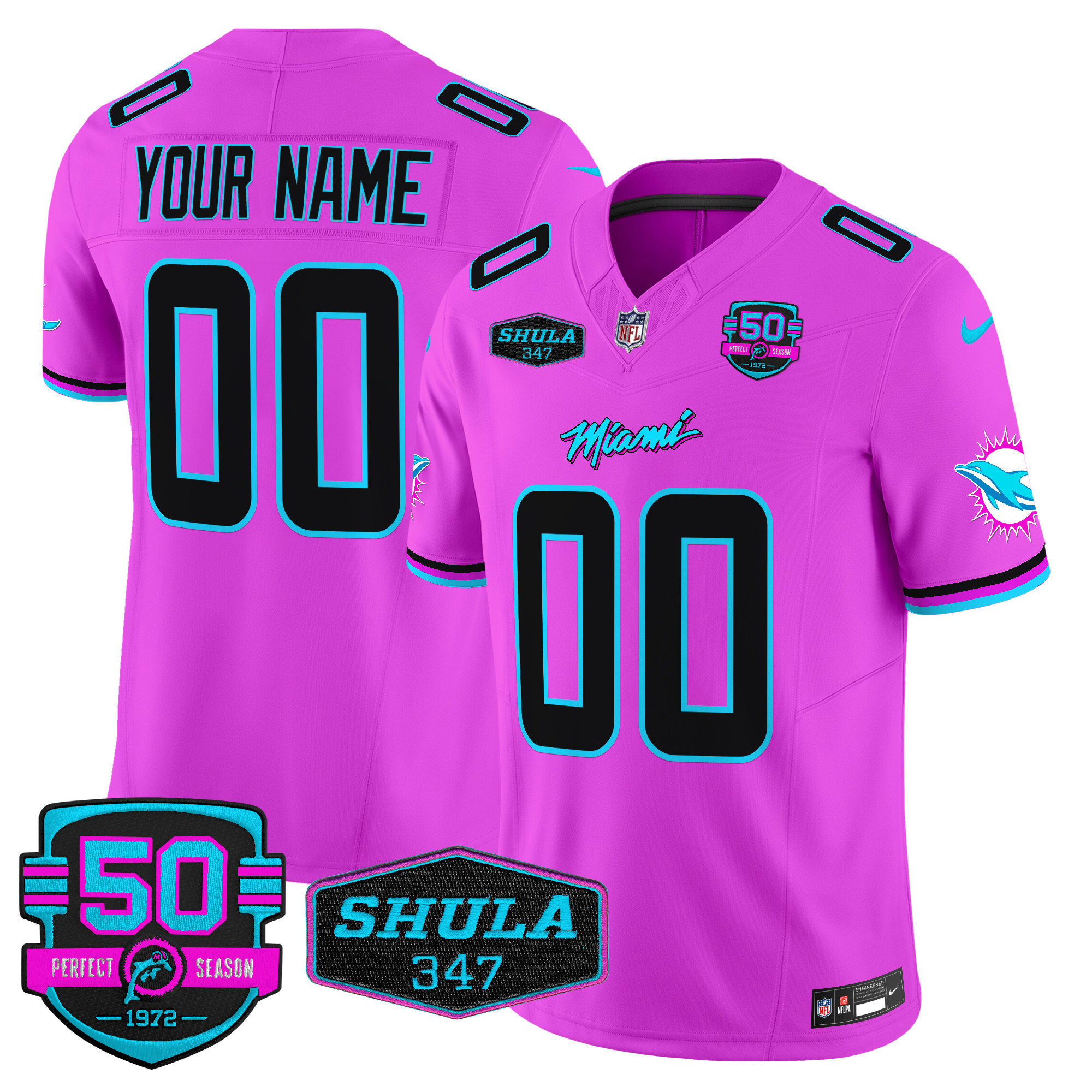 Men's Miami Dolphins "Miami Vice" Vapor Limited Custom Pink Jersey - All Stitched