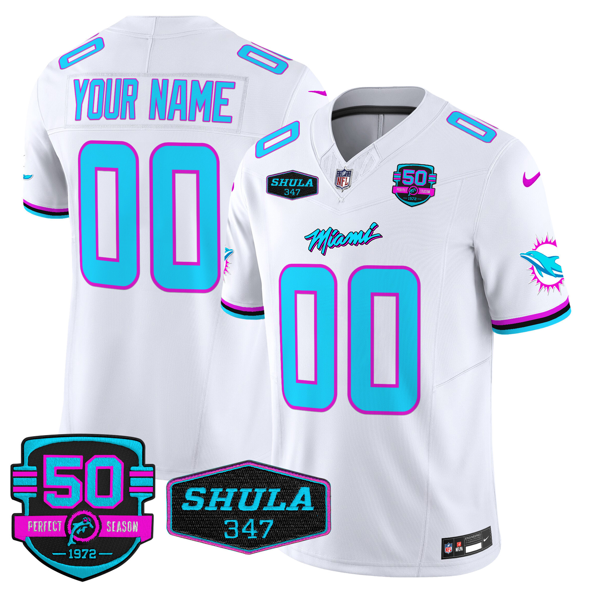 Men's Miami Dolphins "Miami Vice" Vapor Limited Custom White Jersey - All Stitched