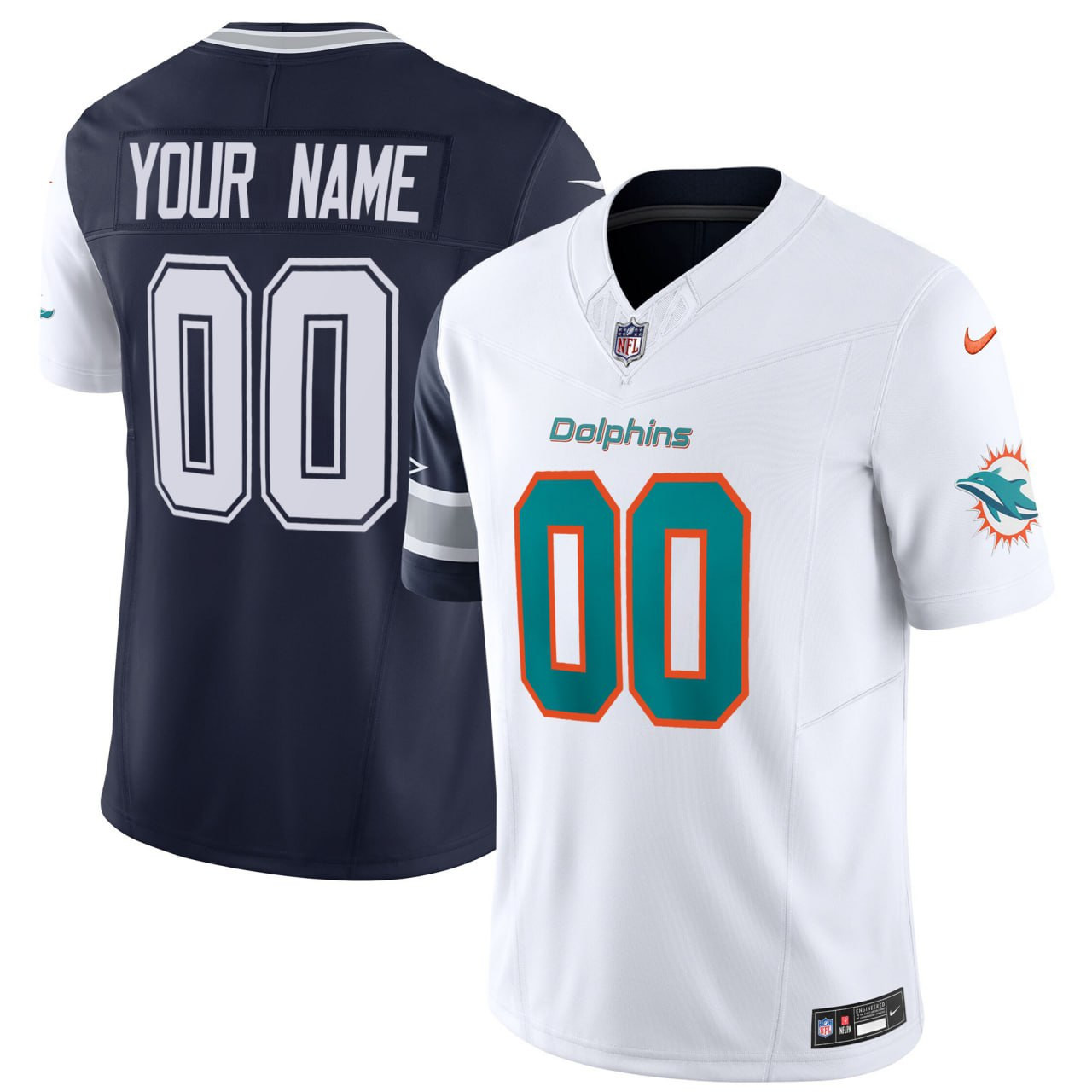 Men's Miami Dolphins Mix Dallas Cowboys Custom White Jersey - All Stitched