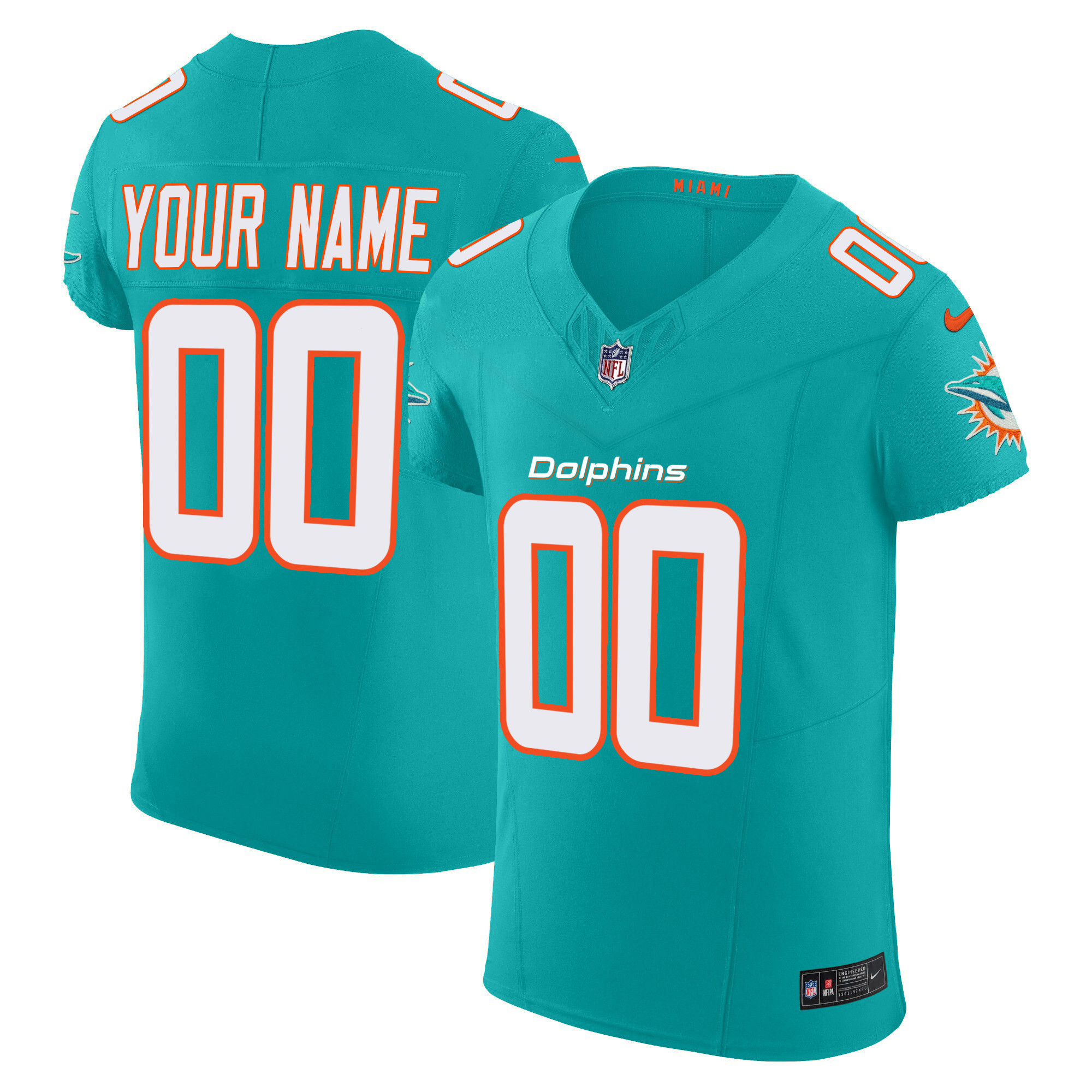 Men's Miami Dolphins Vapor Elite Custom Aqua Jersey - All Stitched