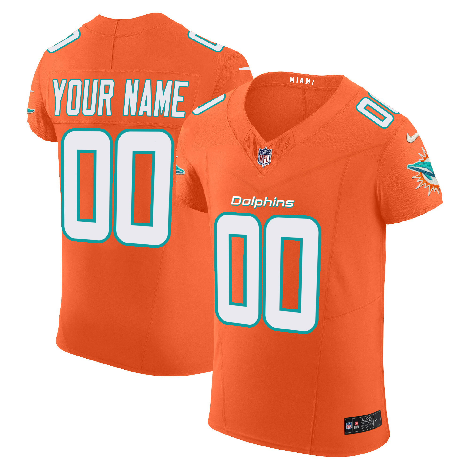 Men's Miami Dolphins Vapor Elite Custom Orange Jersey - All Stitched