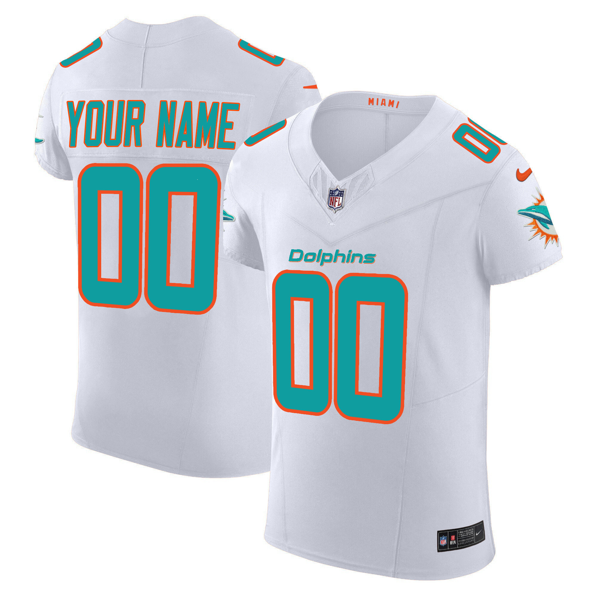Men's Miami Dolphins Vapor Elite Custom White Jersey - All Stitched