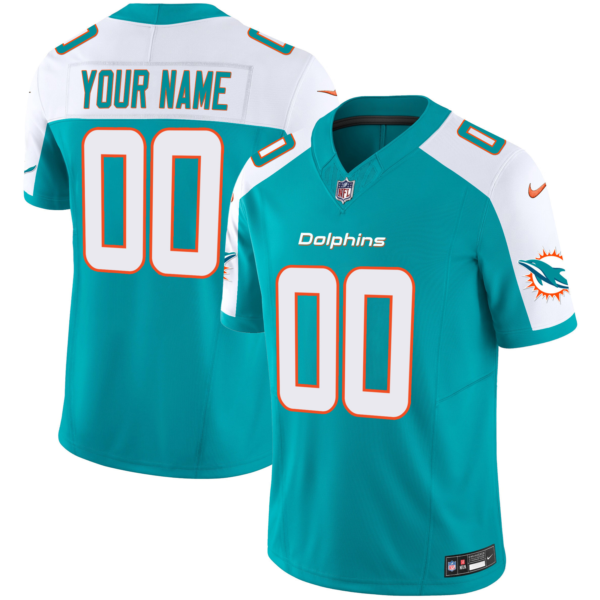 Men's Miami Dolphins Vapor Limited Custom Aqua Alternate Jersey - All Stitched