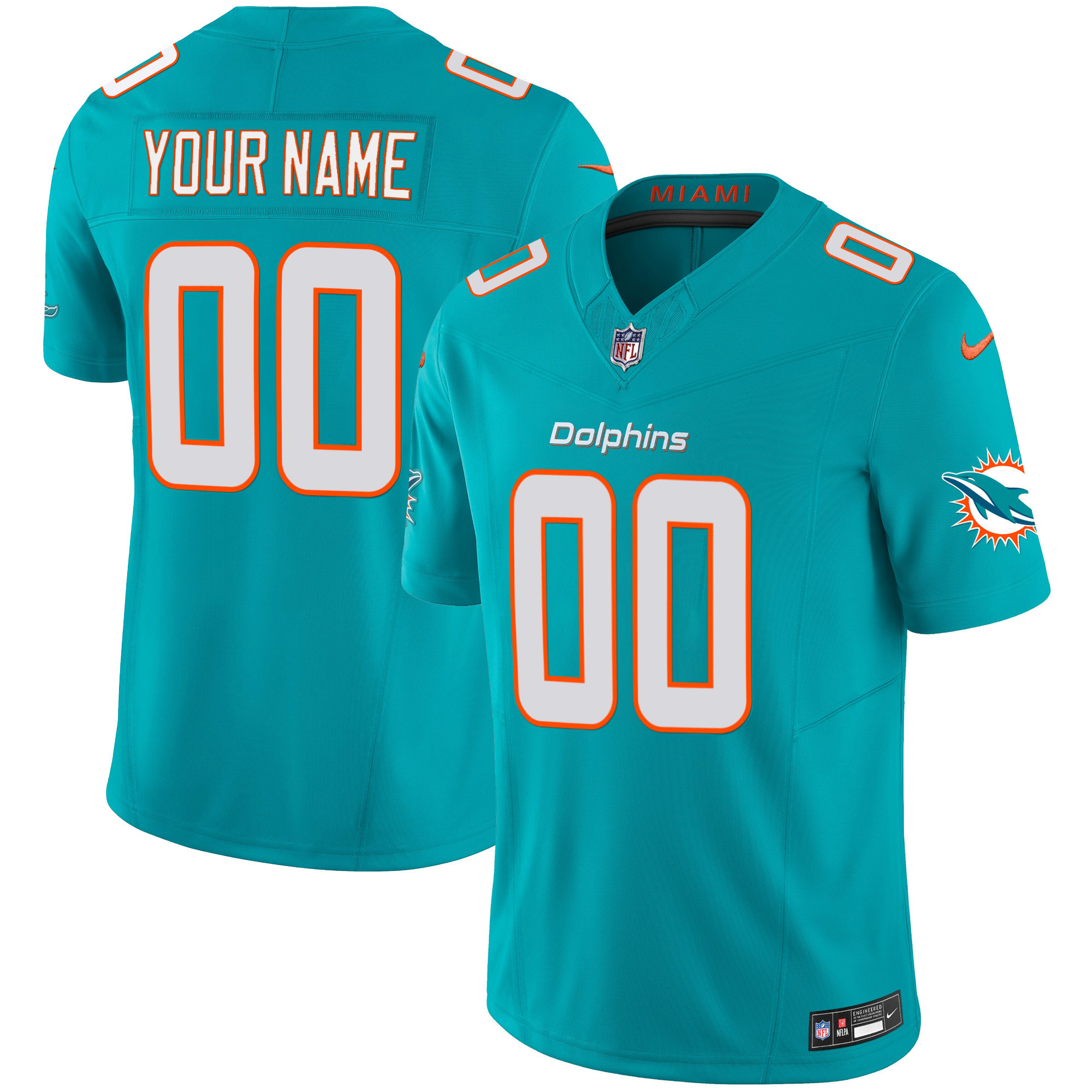 Men's Miami Dolphins Vapor Limited Custom Aqua Jersey - All Stitched