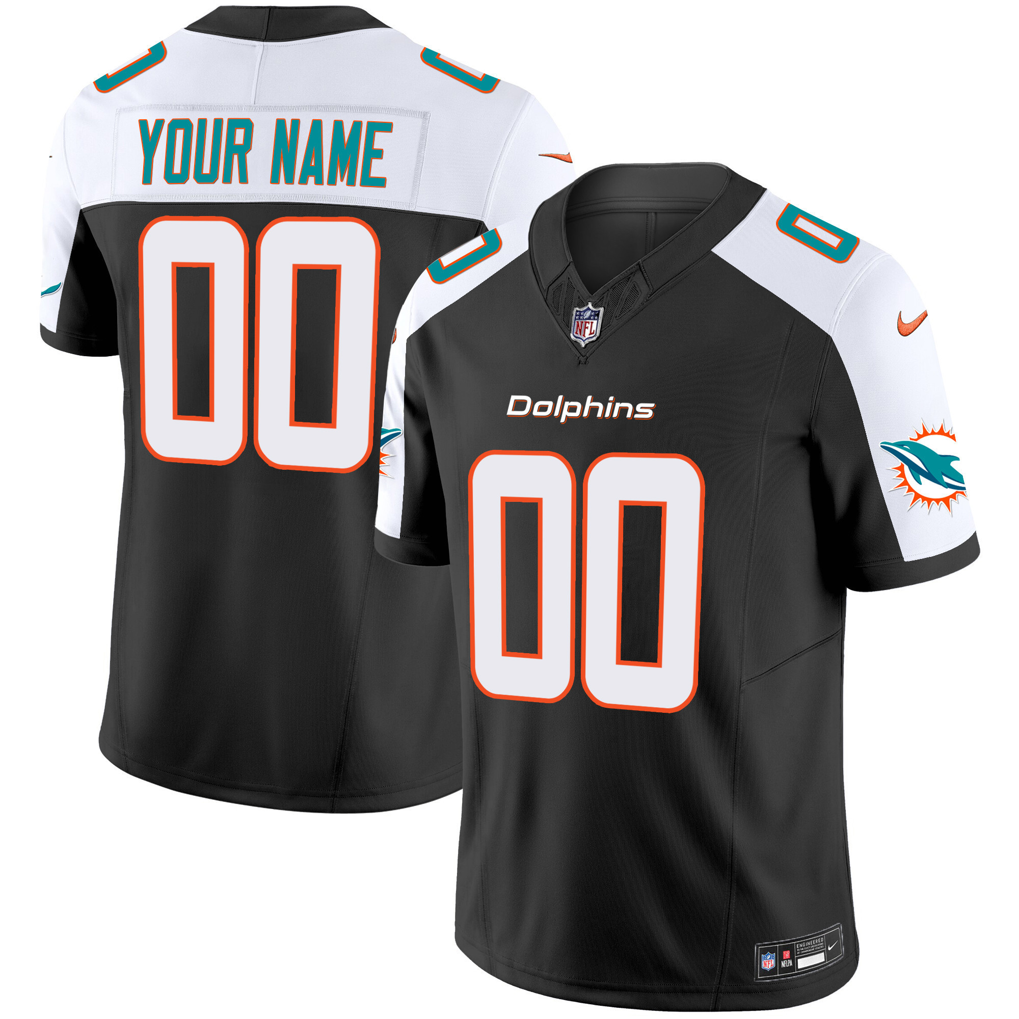 Men's Miami Dolphins Vapor Limited Custom Black Alternate Jersey - All Stitched