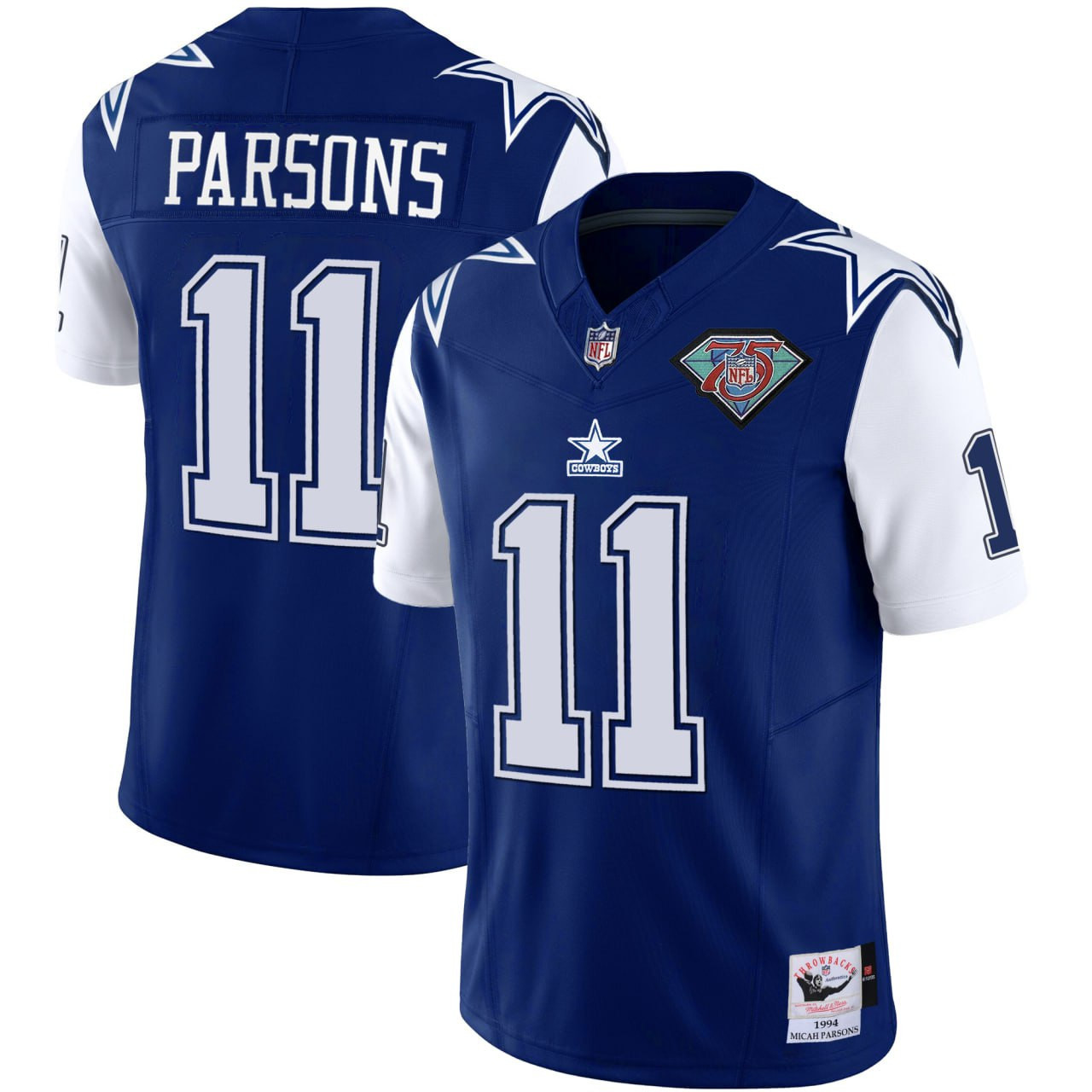 Men's Micah Parsons Dallas Cowboys Navy 75th Patch Micah Parsons Jersey - All Stitched