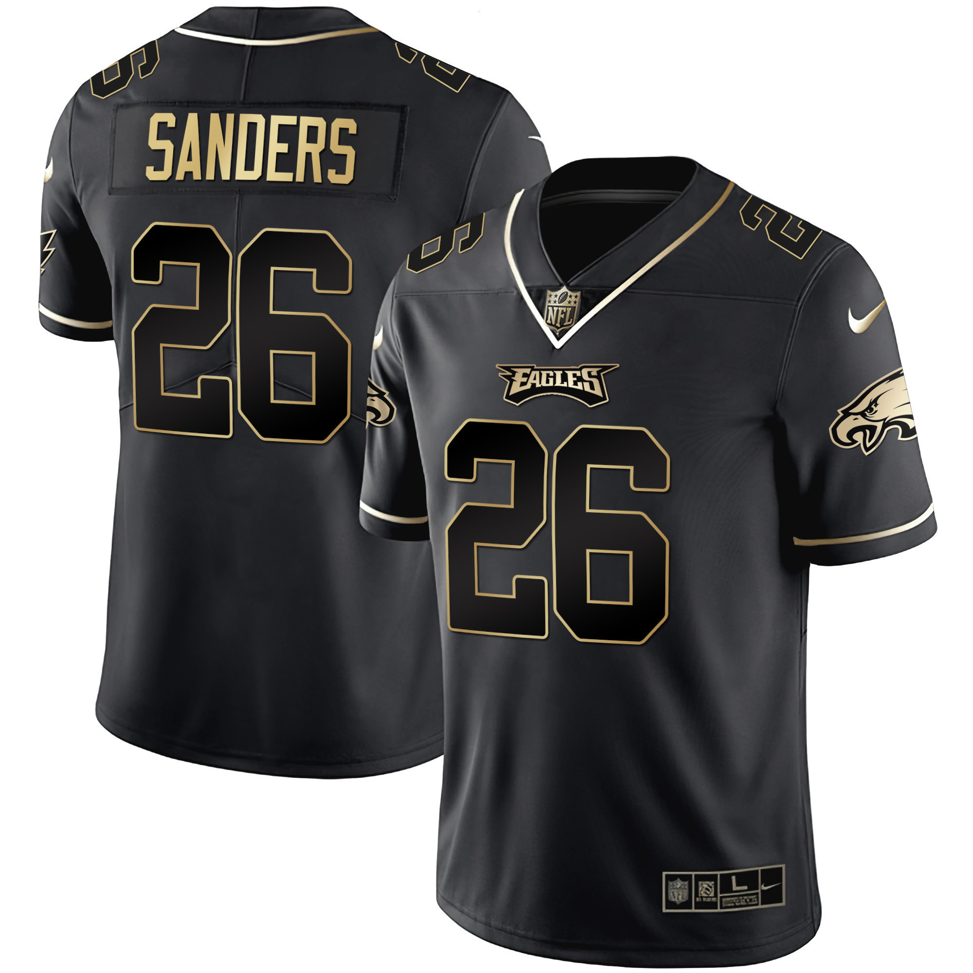 Men's Miles Sanders Philadelphia Eagles - All Stitched Black Gold Jersey - All Stitched
