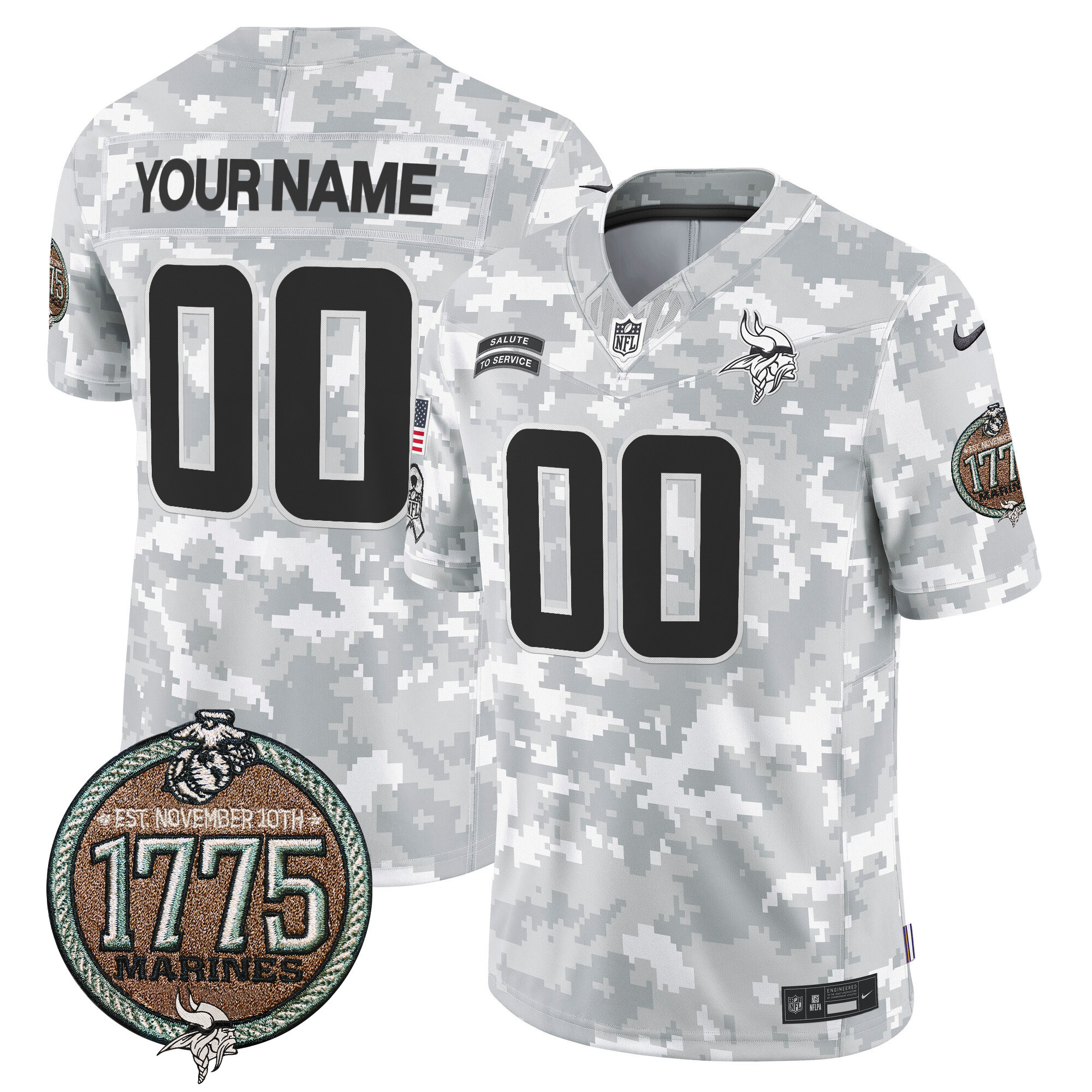 Men's Minnesota Vikings 2024 Salute to Service Establishment Year Patch Vapor Limited Custom Marines Jersey - All Stitched