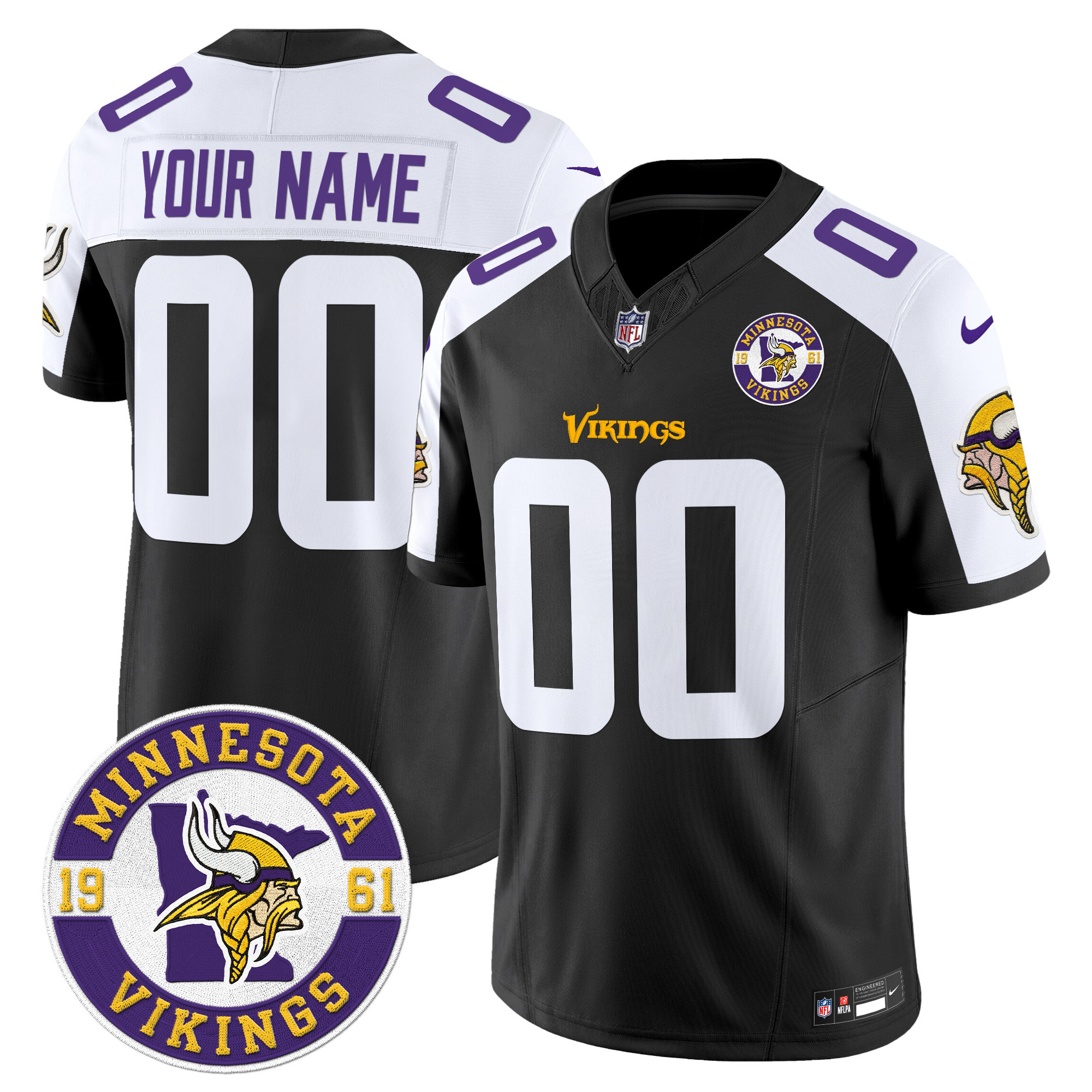 Men's Minnesota Vikings 2024 Vapor Limited Custom Black Alternate Jersey - All Stitched