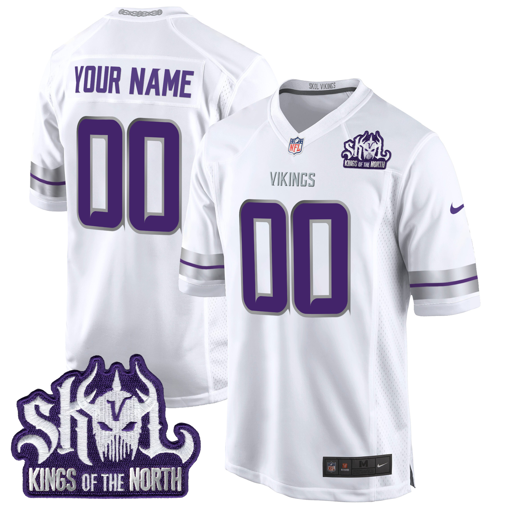 Men's Minnesota Vikings 2024 Winter Warrior Skol Patch Game Custom White Jersey - All Stitched