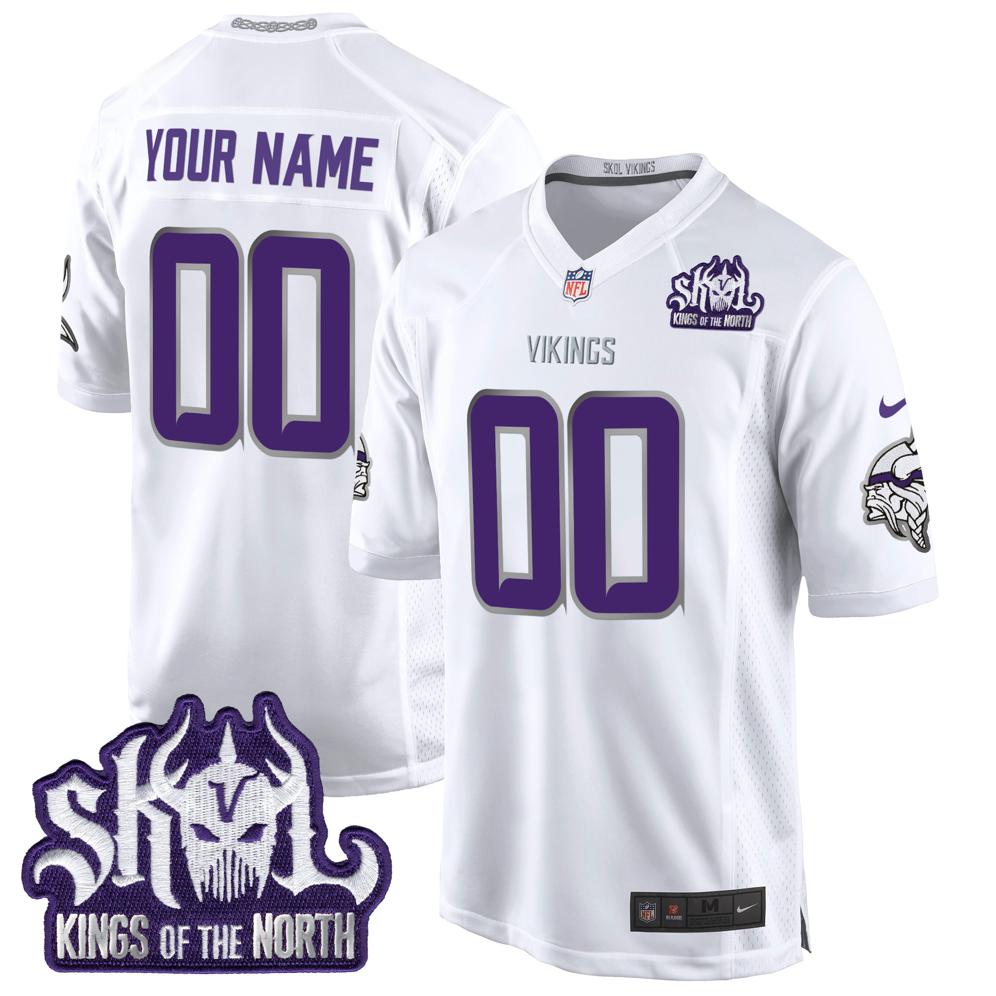 Men's Minnesota Vikings 2024 Winter Warrior Skol Patch Game Custom White Limited Jersey - All Stitched