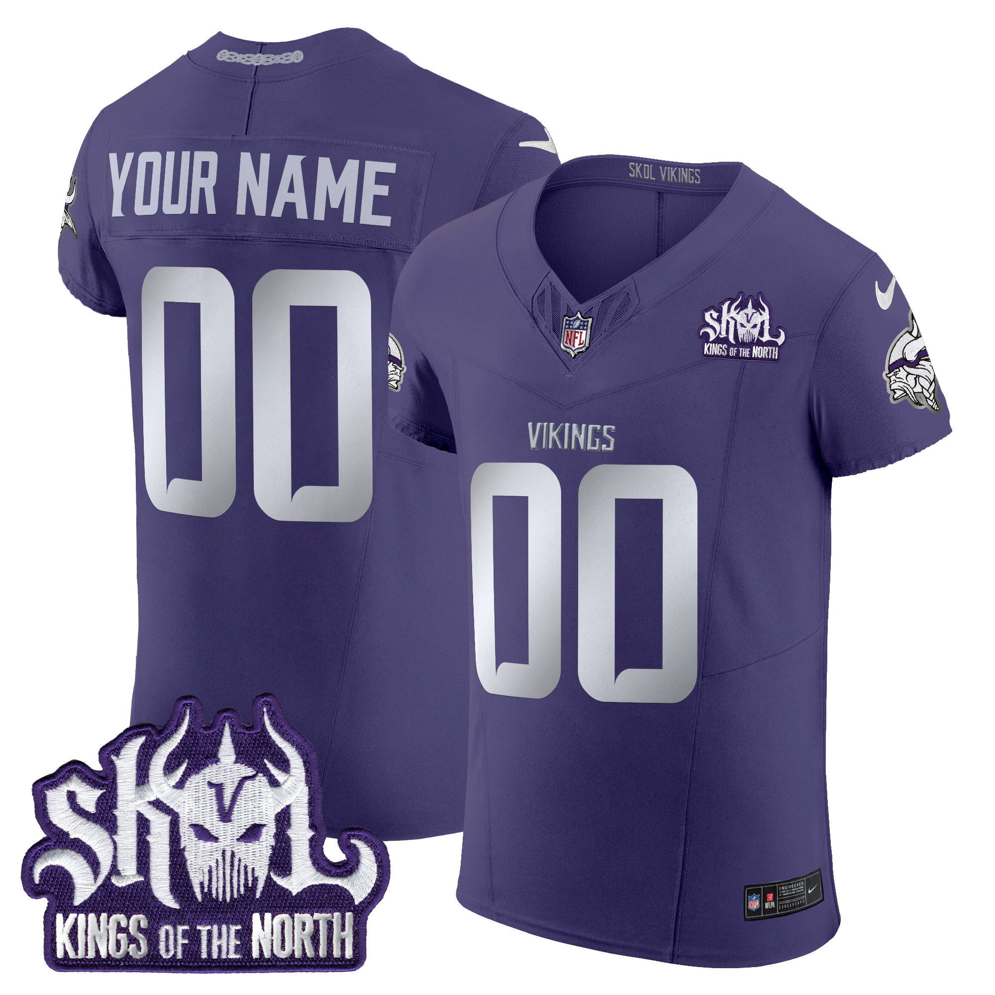 Men's Minnesota Vikings 2024 Winter Warrior Skol Patch Vapor Elite Custom Purple Jersey - All Stitched