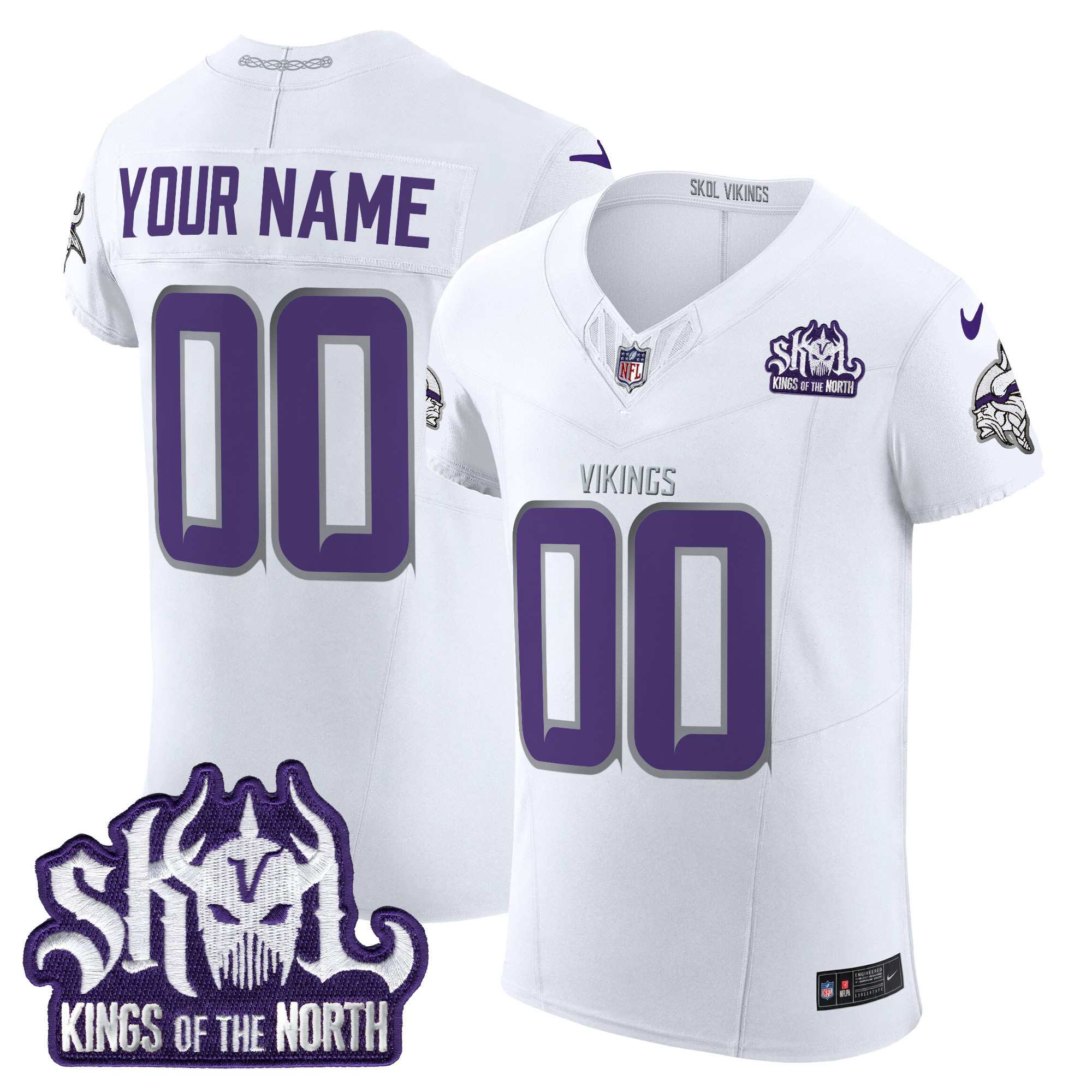 Men's Minnesota Vikings 2024 Winter Warrior Skol Patch Vapor Elite Custom White Limited Jersey - All Stitched