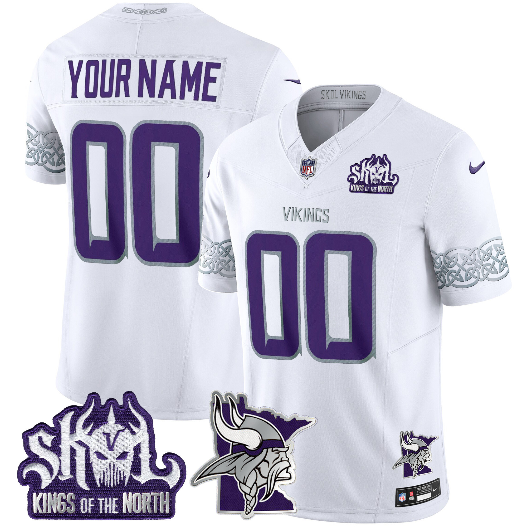 Men's Minnesota Vikings 2024 Winter Warrior Skol Patch Vapor Limited Custom White Jersey - All Stitched