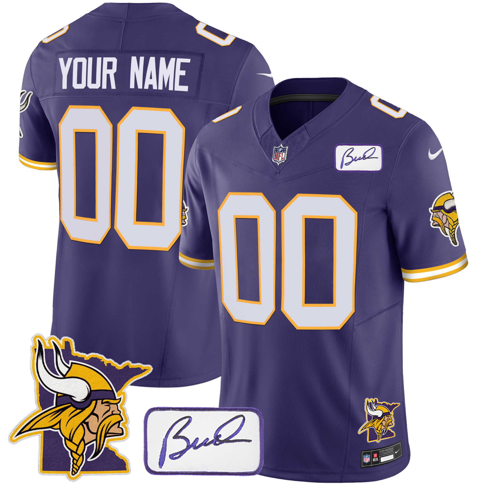 Men's Minnesota Vikings Bud Grant & Minnesota Patch Classic Limited Custom Purple Jersey - All Stitched