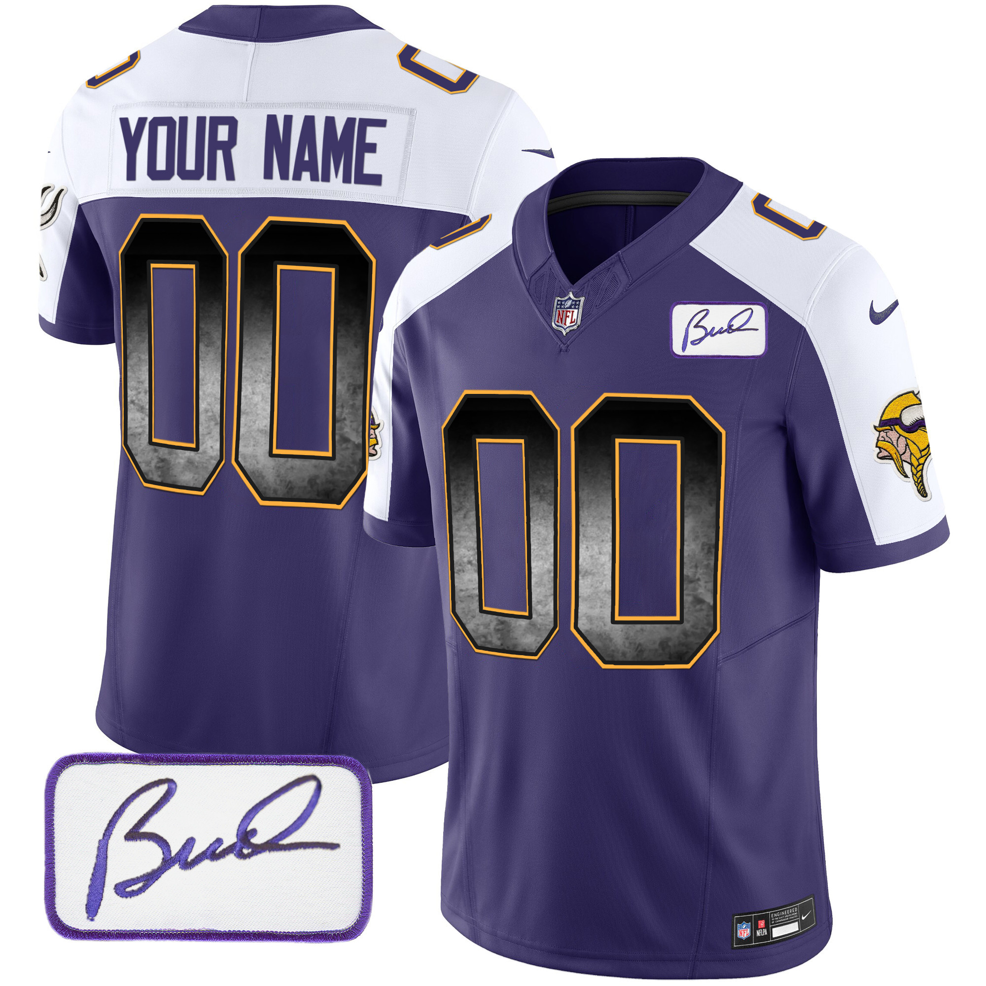 Men's Minnesota Vikings Bud Grant Patch Arch Smoke Vapor Custom Purple Alternate Jersey - All Stitched