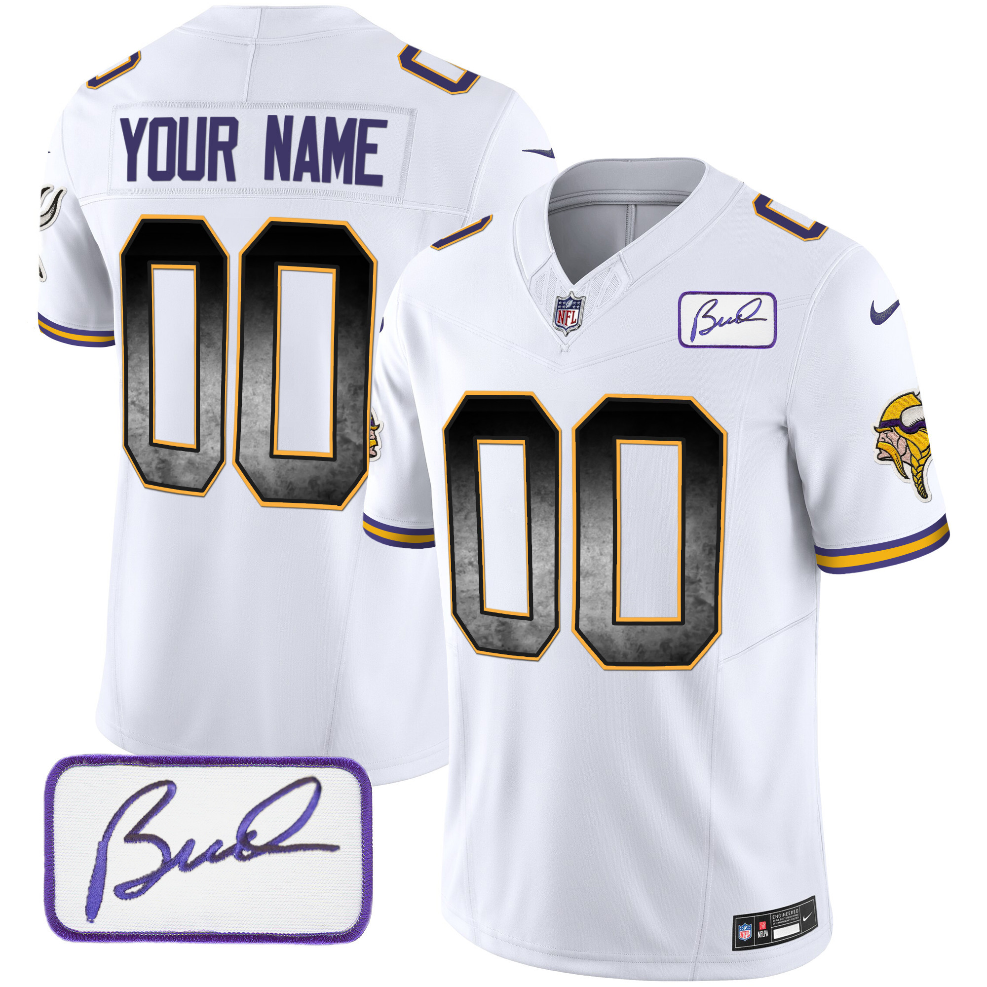 Men's Minnesota Vikings Bud Grant Patch Arch Smoke Vapor Custom White Jersey - All Stitched