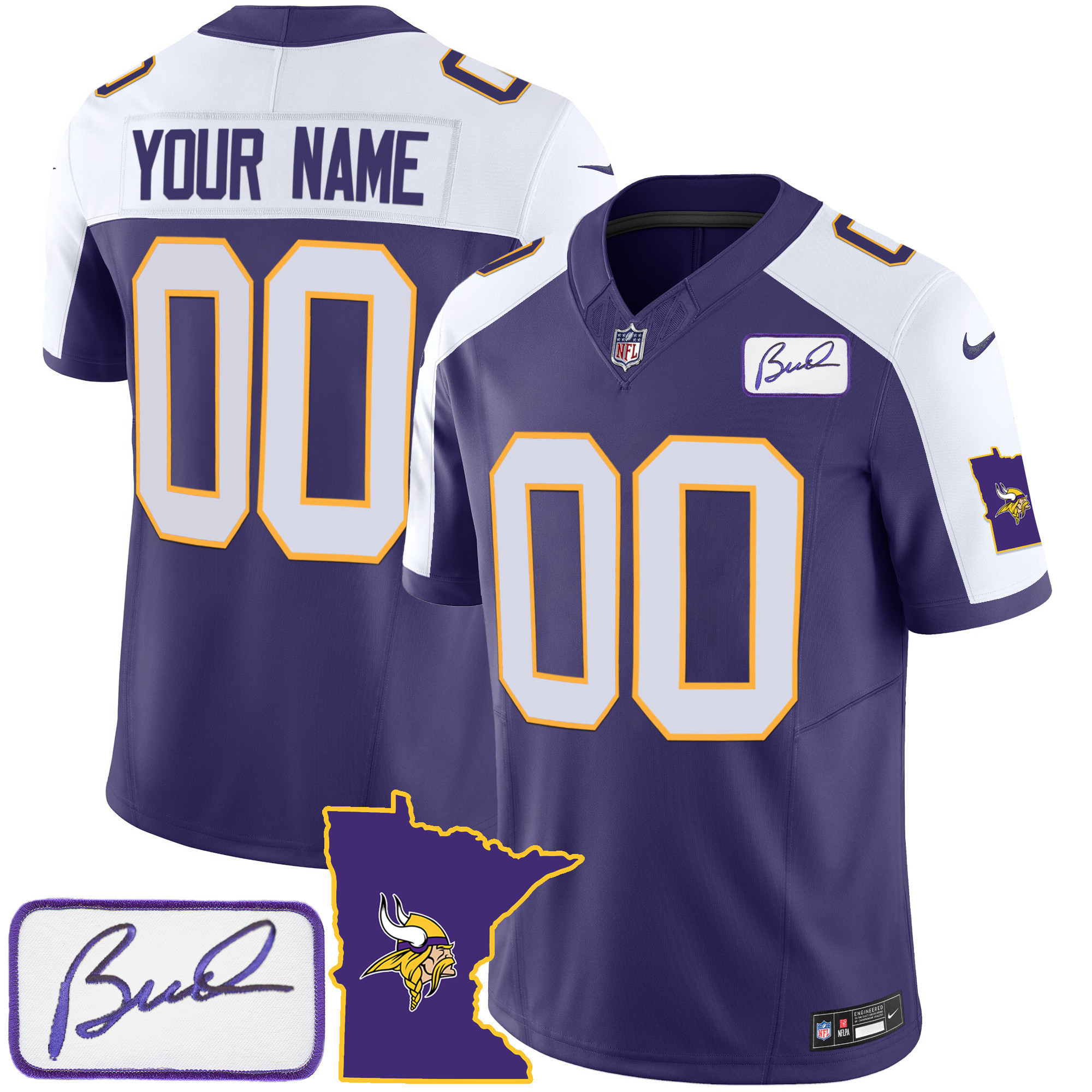Men's Minnesota Vikings Bud Grant Patch Classic Limited Custom Alternate Jersey - All Stitched