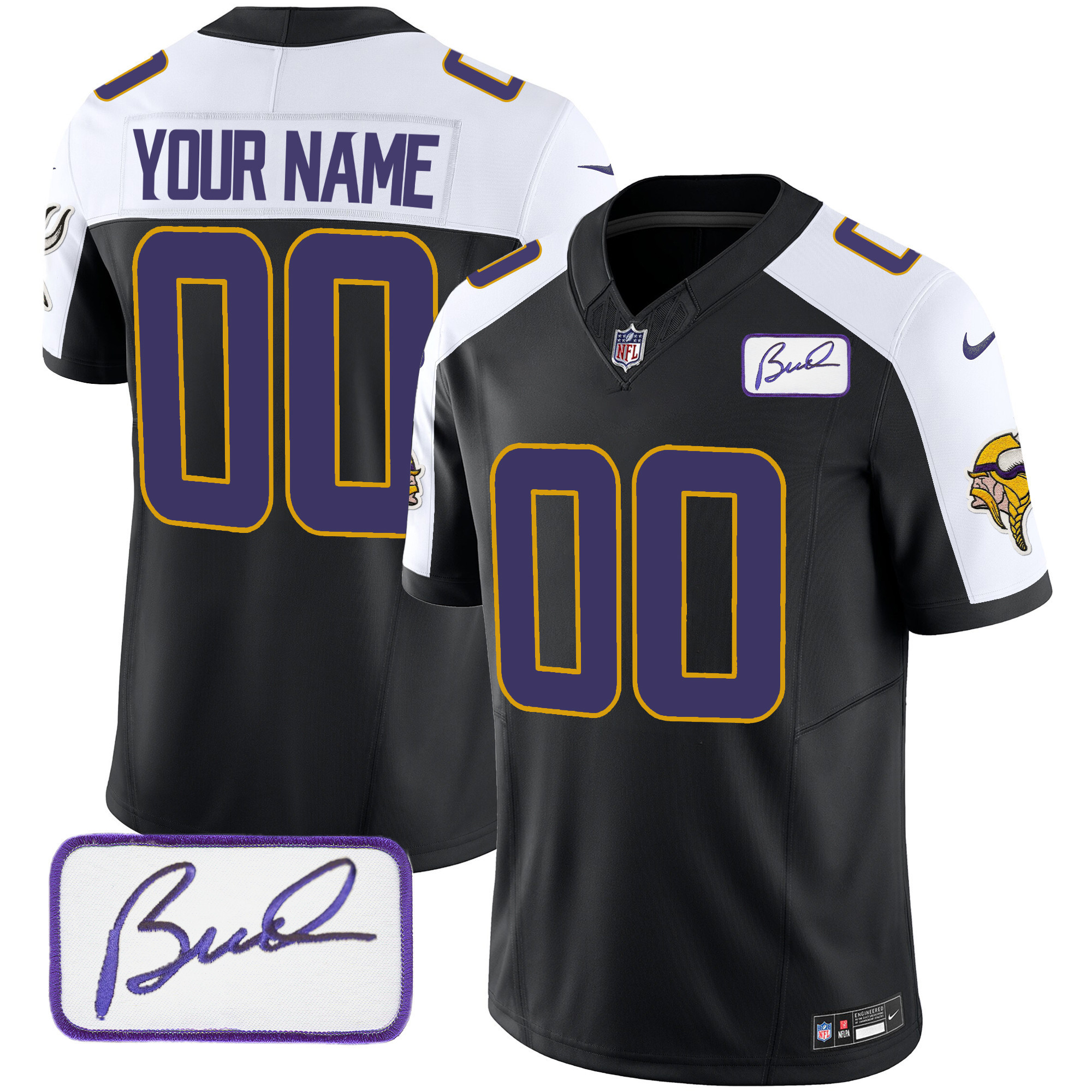 Men's Minnesota Vikings Bud Grant Patch Classic Limited Custom Black Alternate Jersey - All Stitched