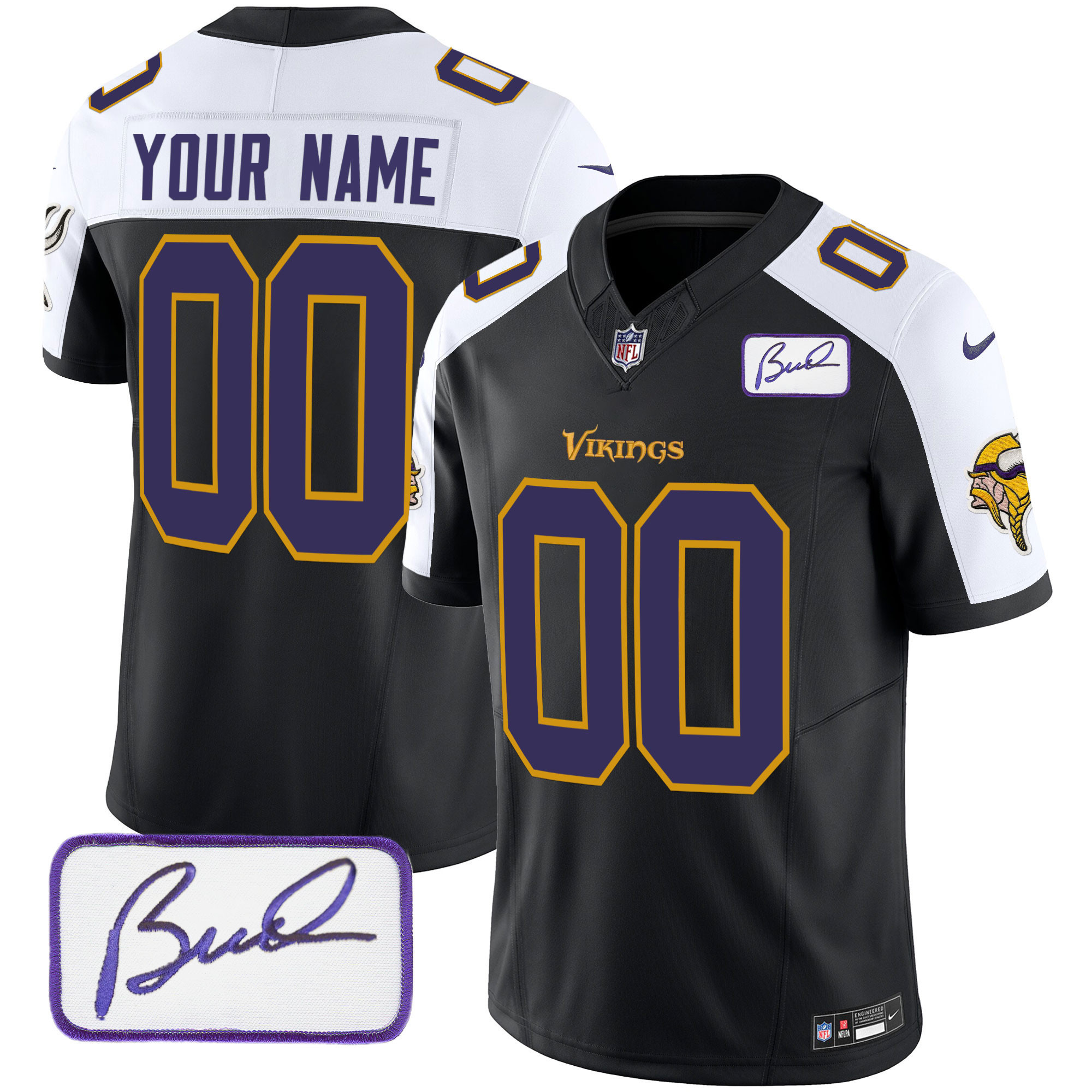 Men's Minnesota Vikings Bud Grant Patch Classic Limited Custom Black Alternate Jersey - All Stitched