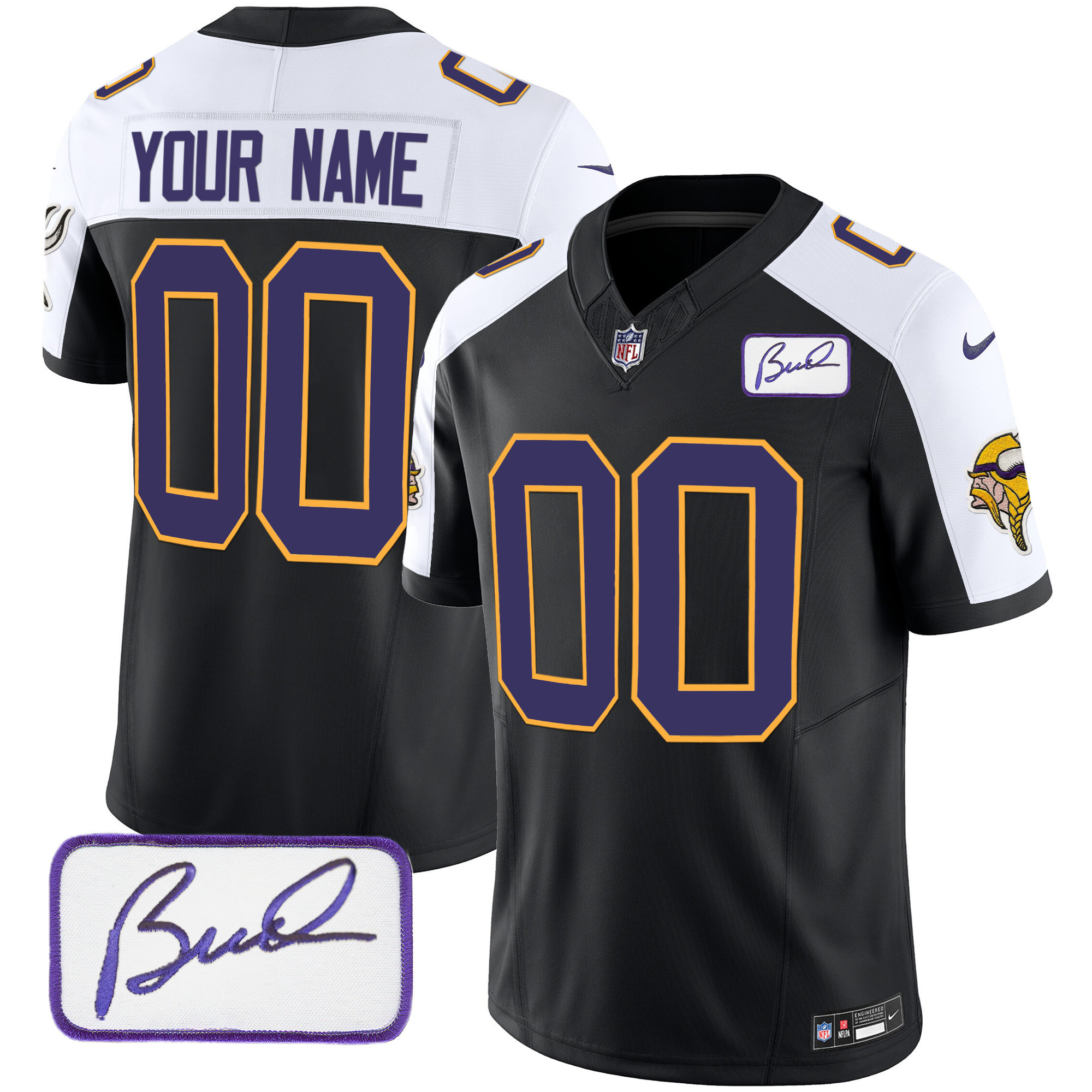 Men's Minnesota Vikings Bud Grant Patch Classic Limited Custom Black Alternate Jersey - All Stitched