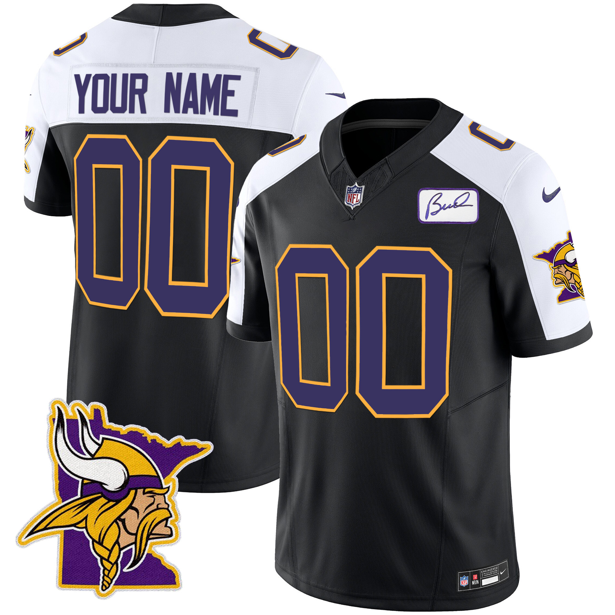 Men's Minnesota Vikings Bud Grant Patch Classic Limited Custom Black Alternate Jersey - All Stitched