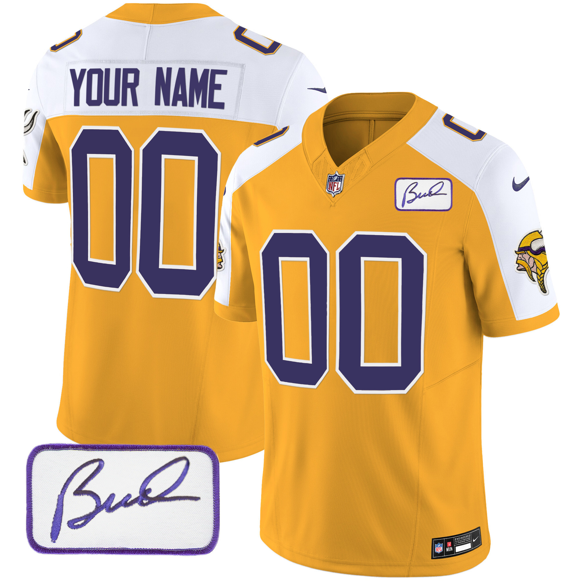 Men's Minnesota Vikings Bud Grant Patch Classic Limited Custom Gold Alternate Jersey - All Stitched