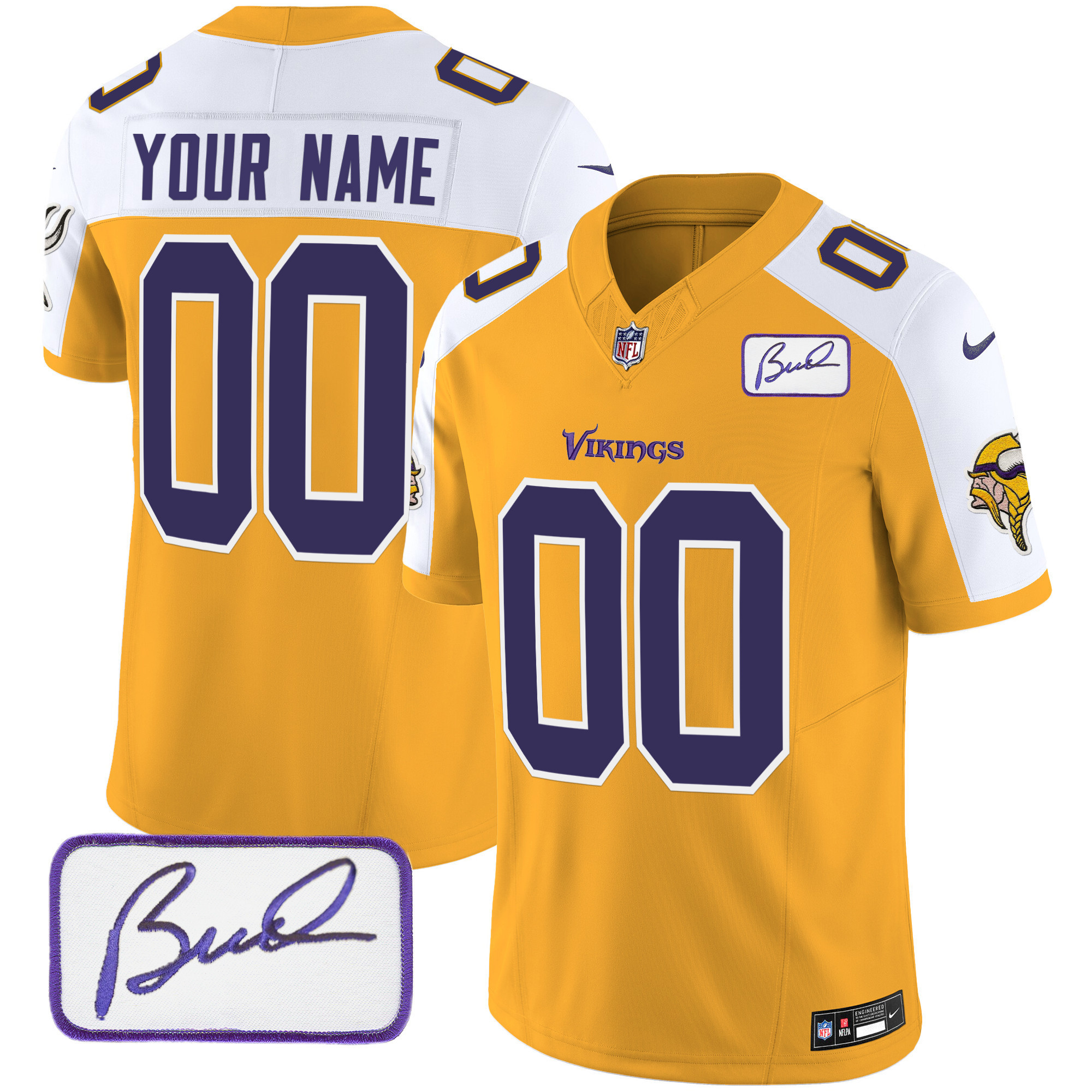 Men's Minnesota Vikings Bud Grant Patch Classic Limited Custom Gold Alternate Jersey - All Stitched