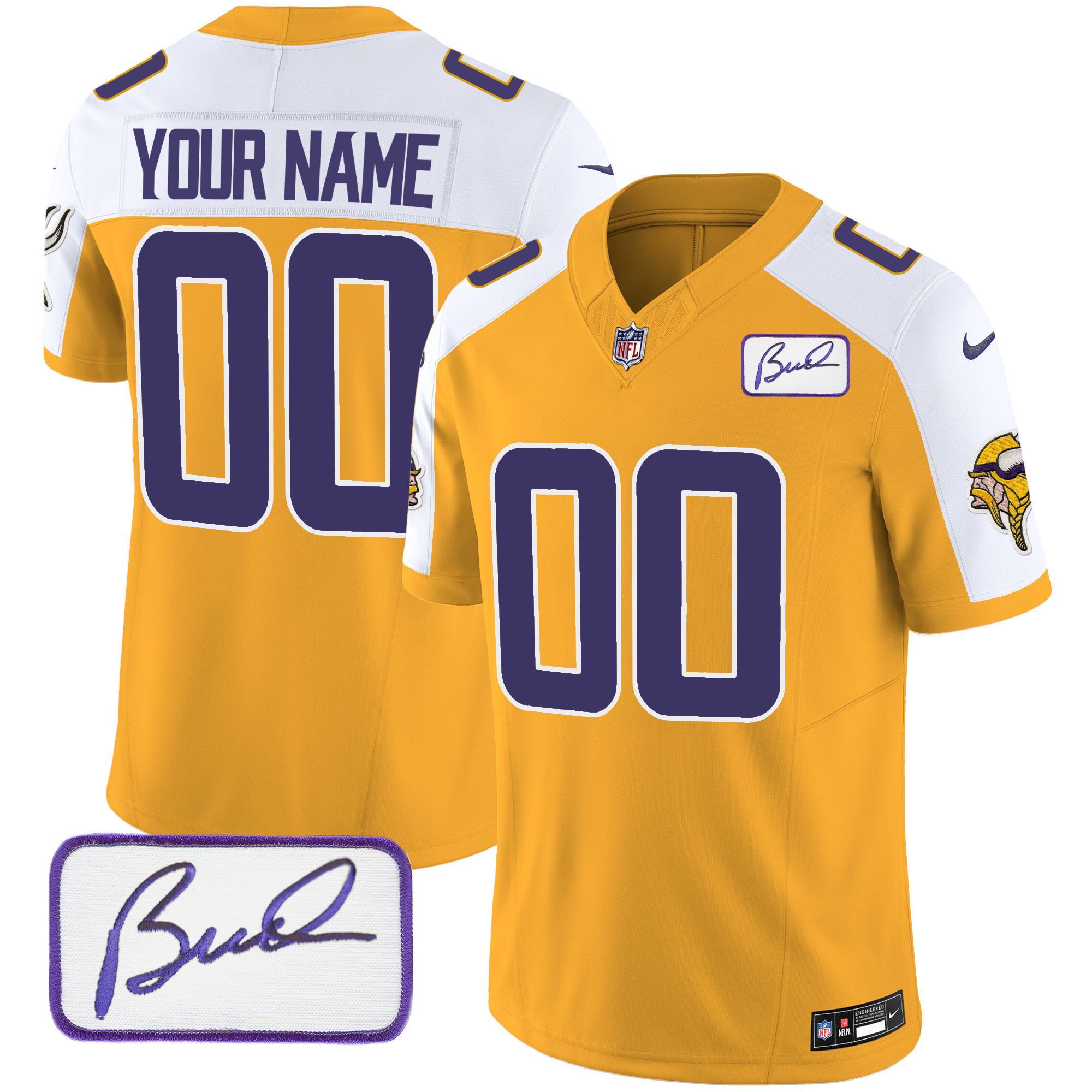 Men's Minnesota Vikings Bud Grant Patch Classic Limited Custom Gold Alternate Jersey - All Stitched