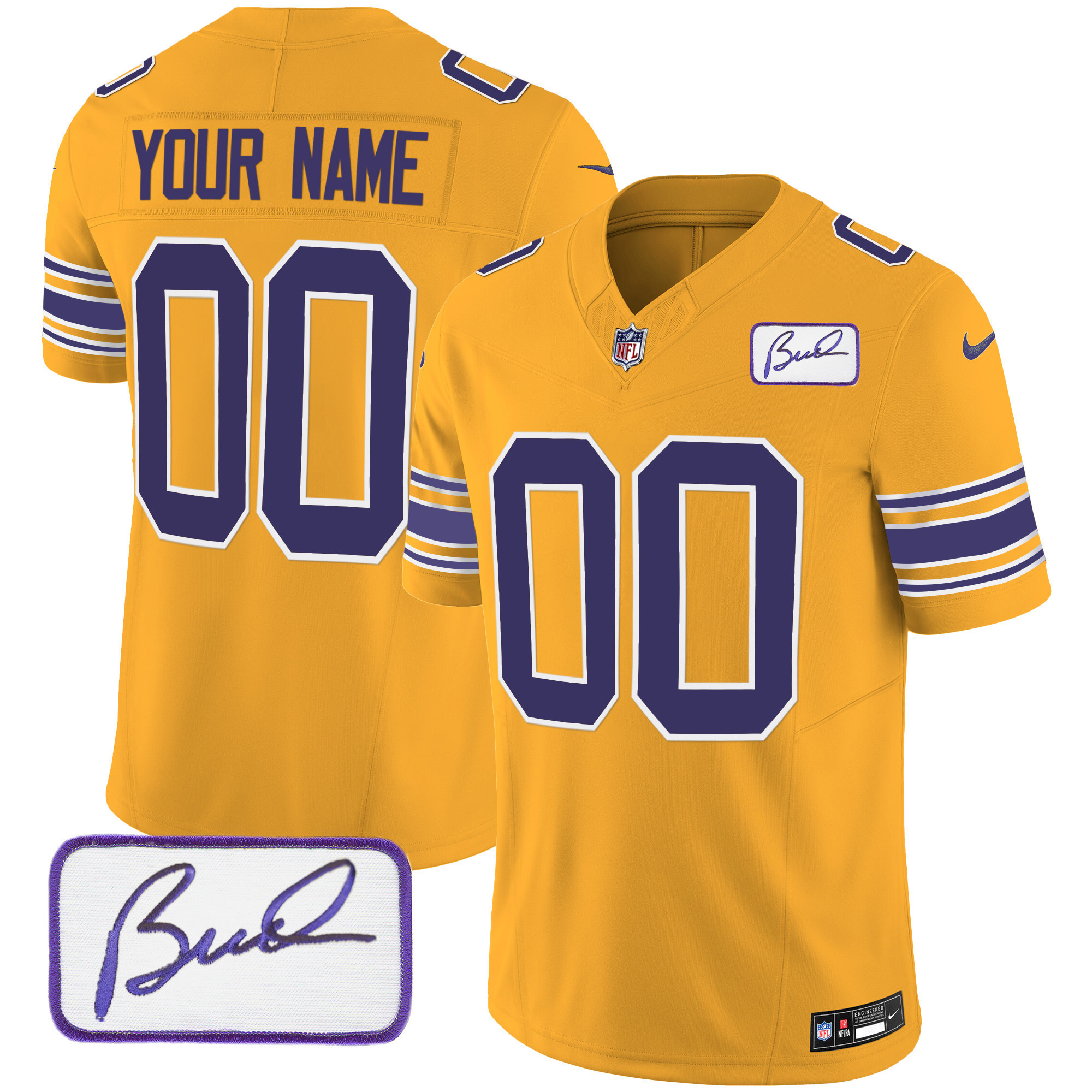 Men's Minnesota Vikings Bud Grant Patch Classic Limited Custom Gold Jersey - All Stitched