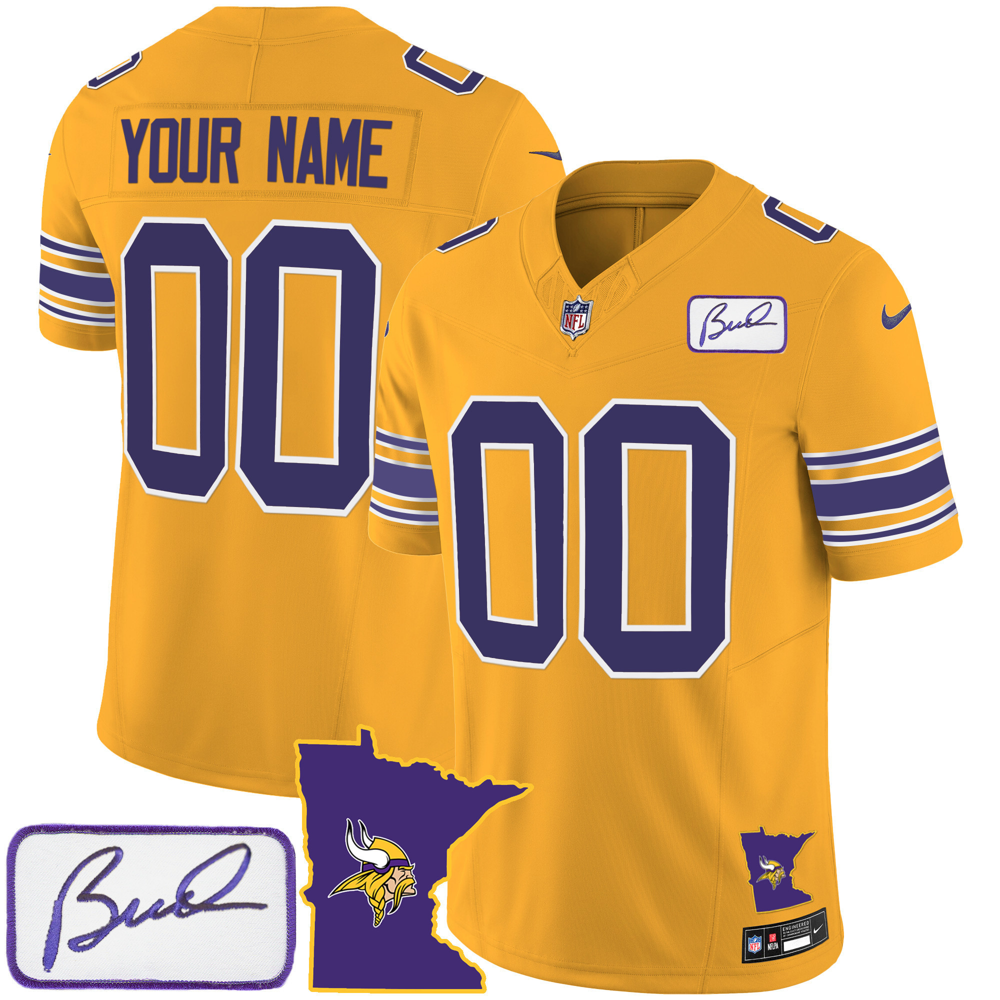 Men's Minnesota Vikings Bud Grant Patch Classic Limited Custom Gold Jersey - All Stitched