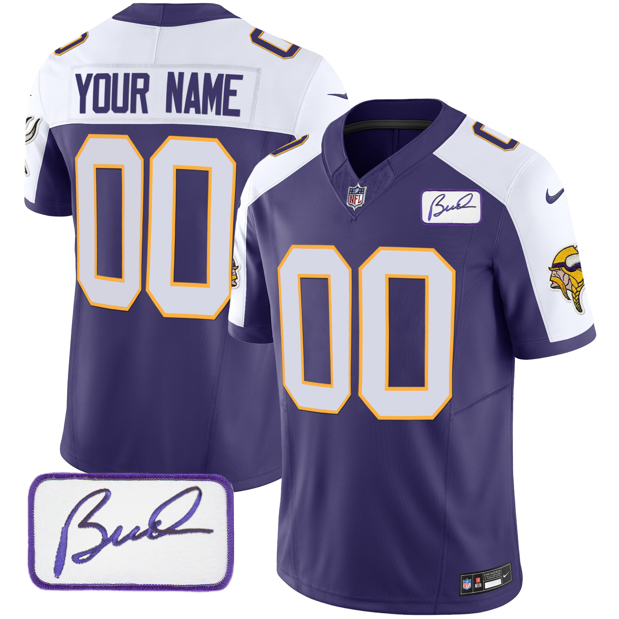 Men's Minnesota Vikings Bud Grant Patch Classic Limited Custom Purple Alternate Jersey - All Stitched