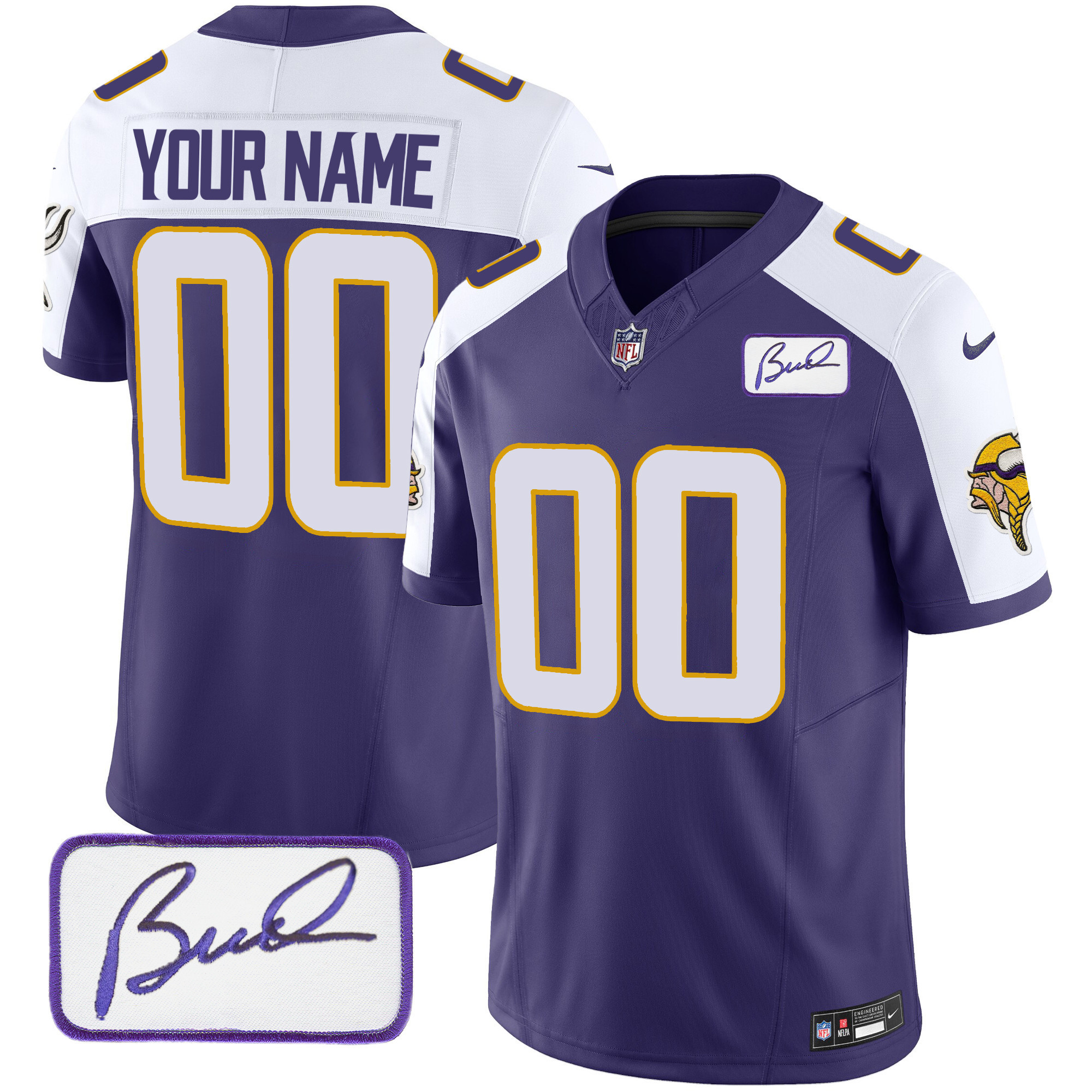Men's Minnesota Vikings Bud Grant Patch Classic Limited Custom Purple Alternate Jersey - All Stitched