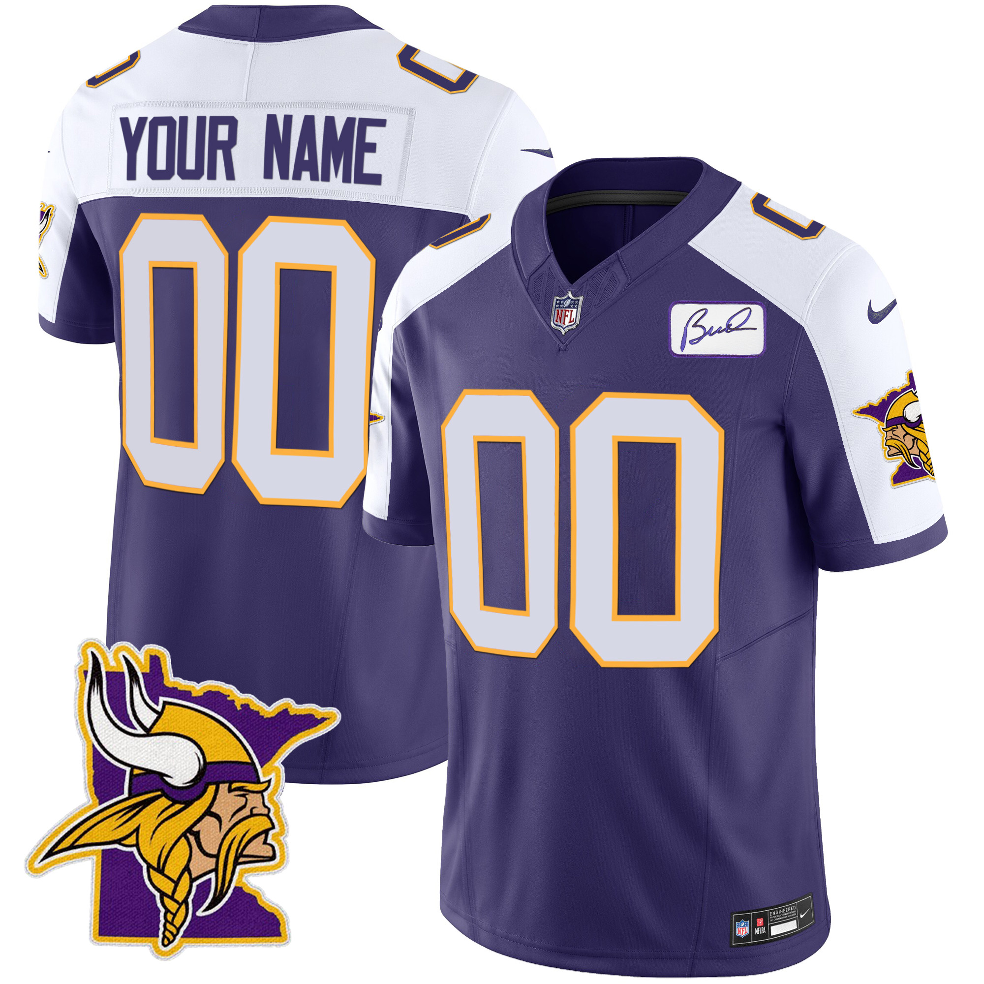Men's Minnesota Vikings Bud Grant Patch Classic Limited Custom Purple Alternate Jersey - All Stitched