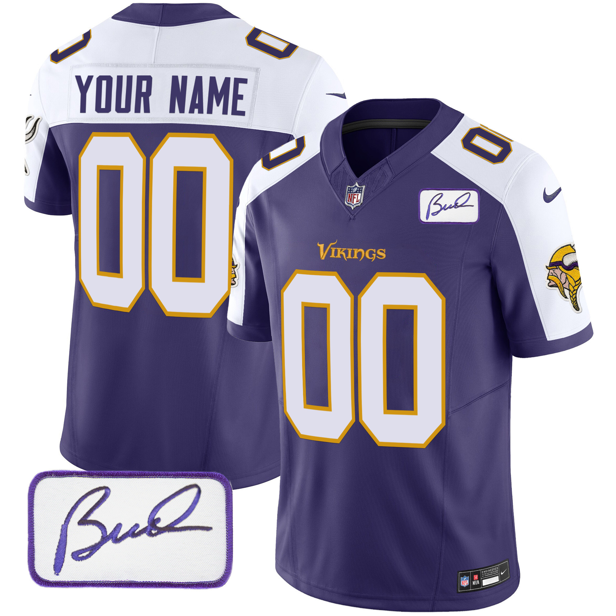 Men's Minnesota Vikings Bud Grant Patch Classic Limited Custom Purple Alternate Jersey - All Stitched