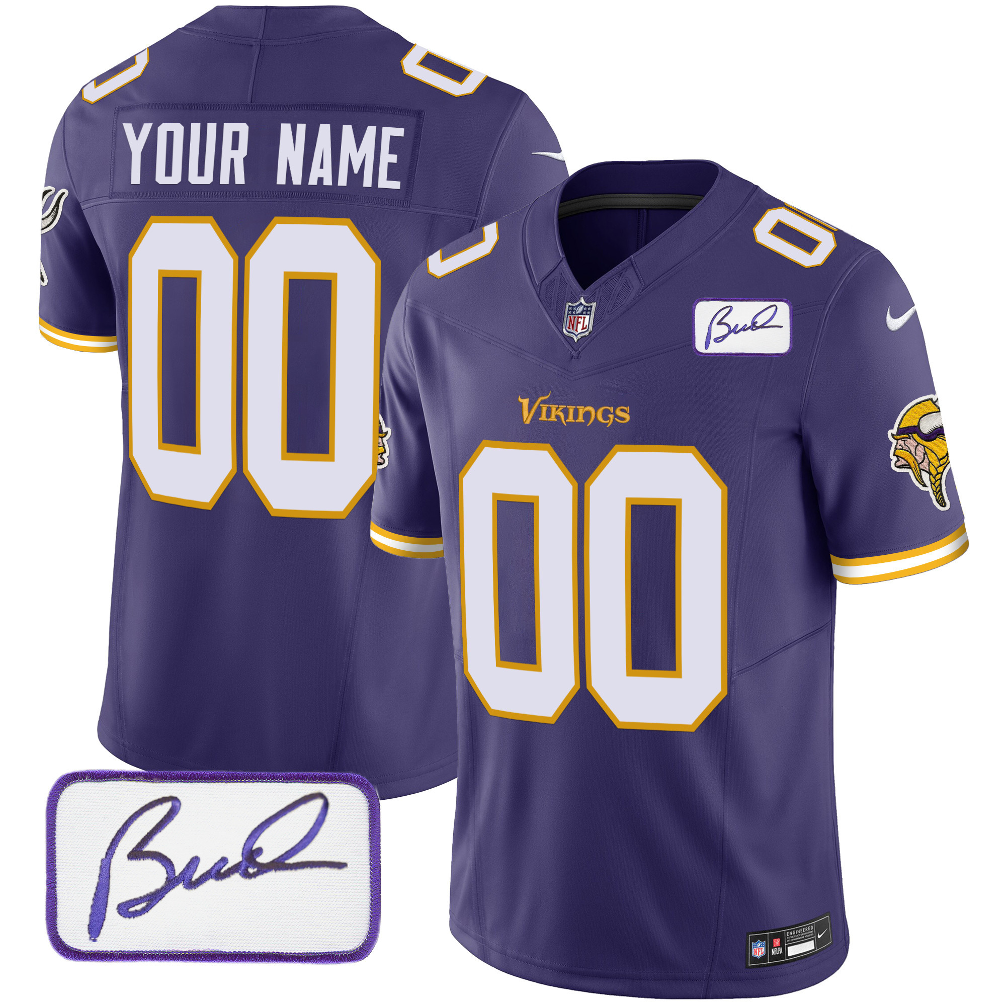 Men's Minnesota Vikings Bud Grant Patch Classic Limited Custom Purple Jersey - All Stitched