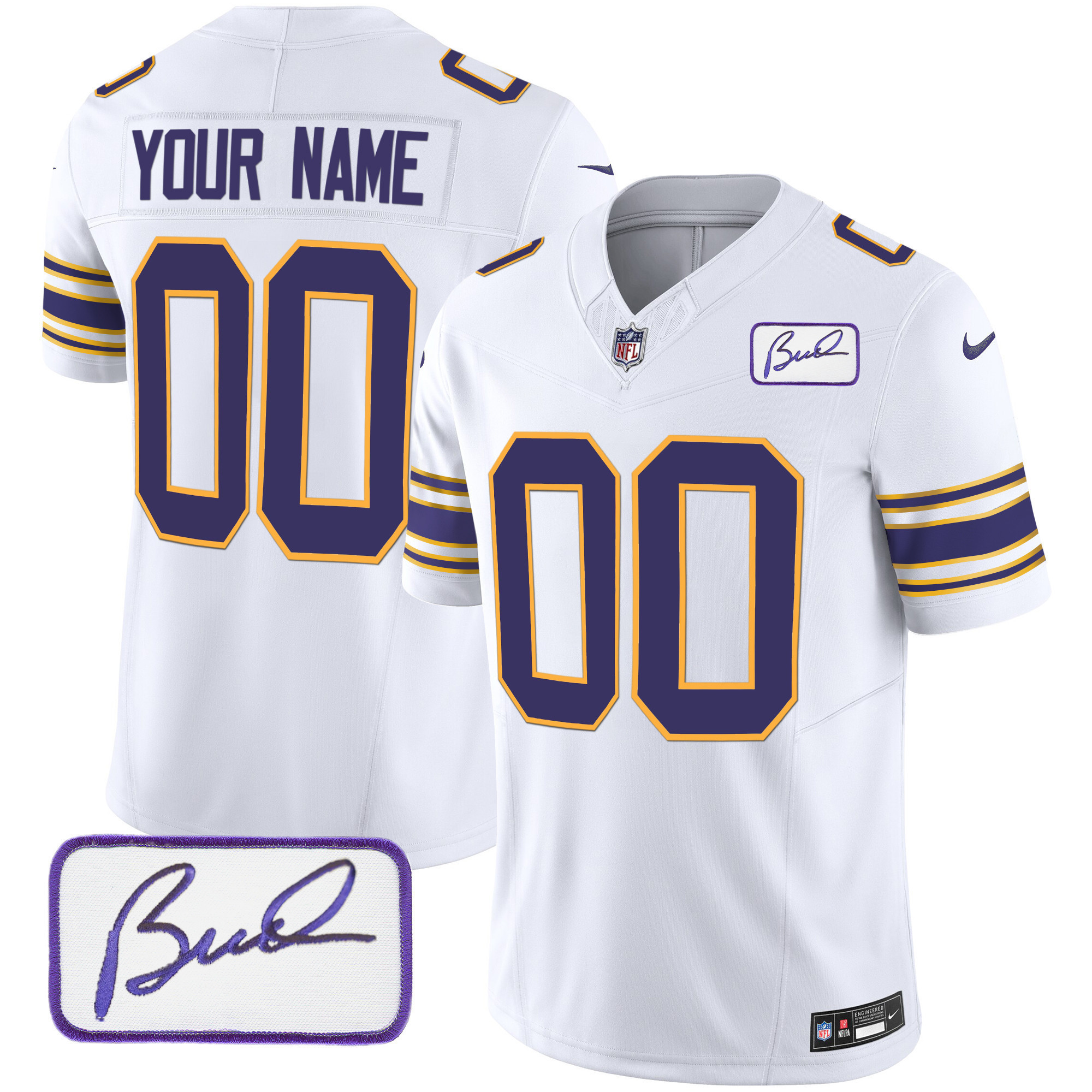 Men's Minnesota Vikings Bud Grant Patch Classic Limited Custom White Jersey - All Stitched