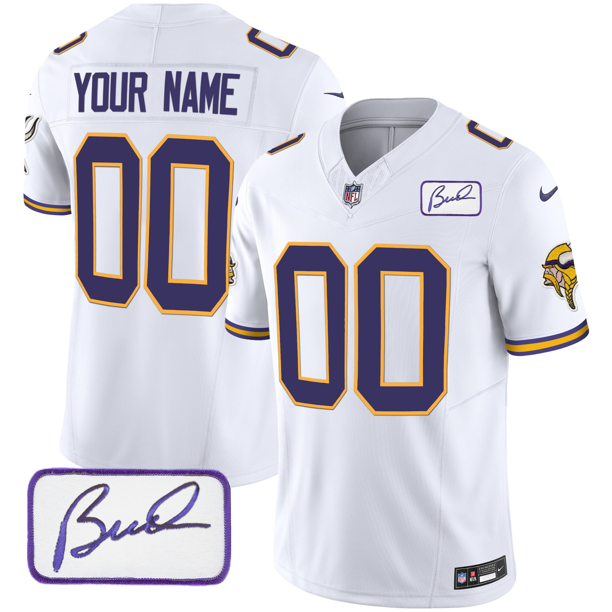 Men's Minnesota Vikings Bud Grant Patch Classic Limited Custom White Jersey - All Stitched