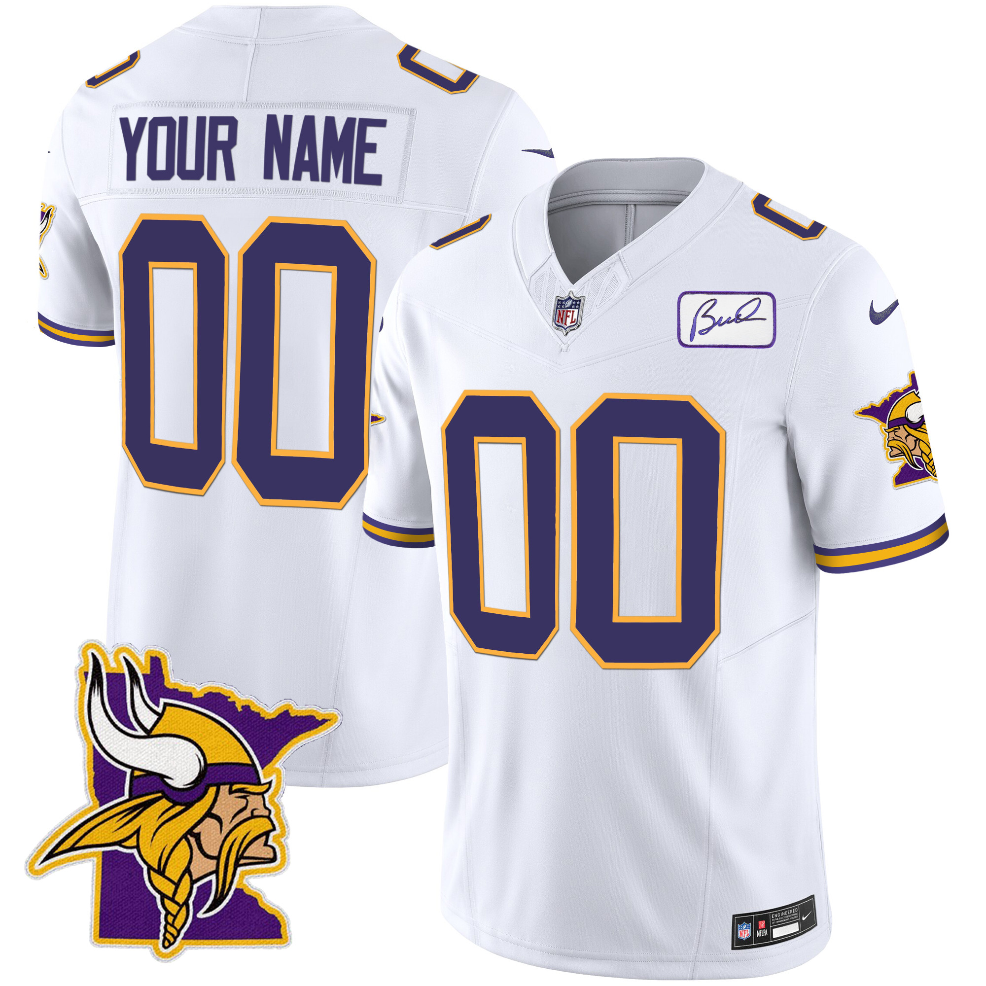Men's Minnesota Vikings Bud Grant Patch Classic Limited Custom White Jersey - All Stitched