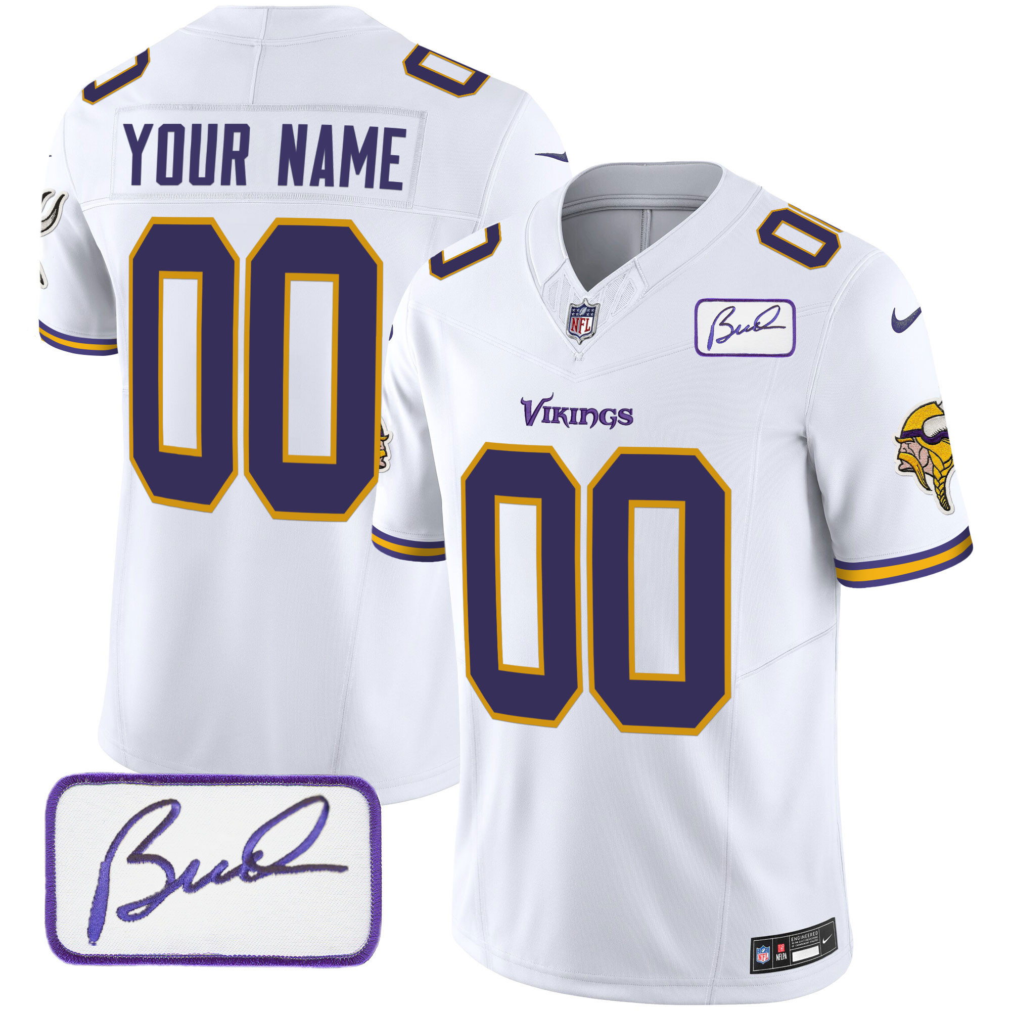 Men's Minnesota Vikings Bud Grant Patch Classic Limited Custom White Jersey - All Stitched