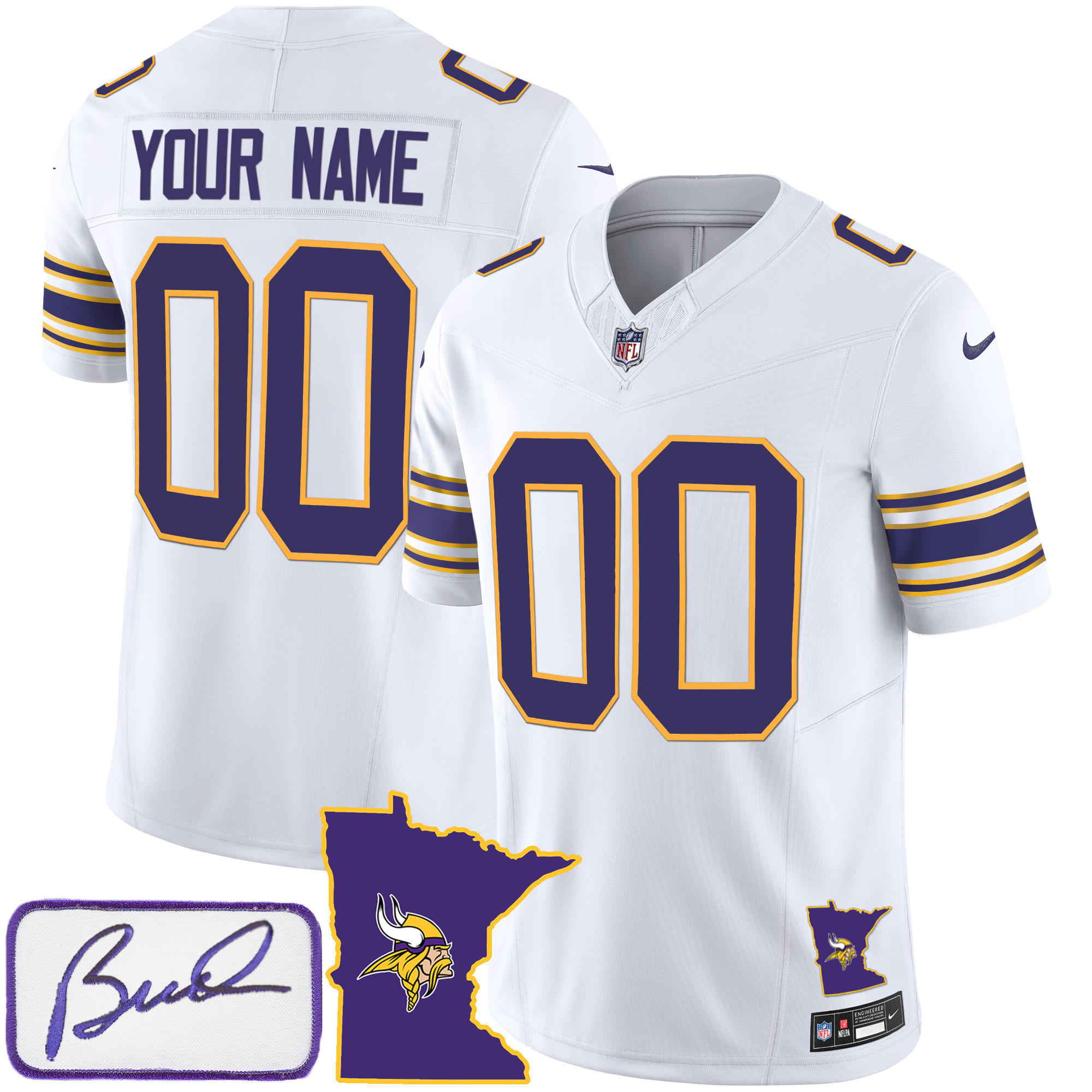 Men's Minnesota Vikings Bud Grant Patch Classic Limited Custom White Jersey - All Stitched