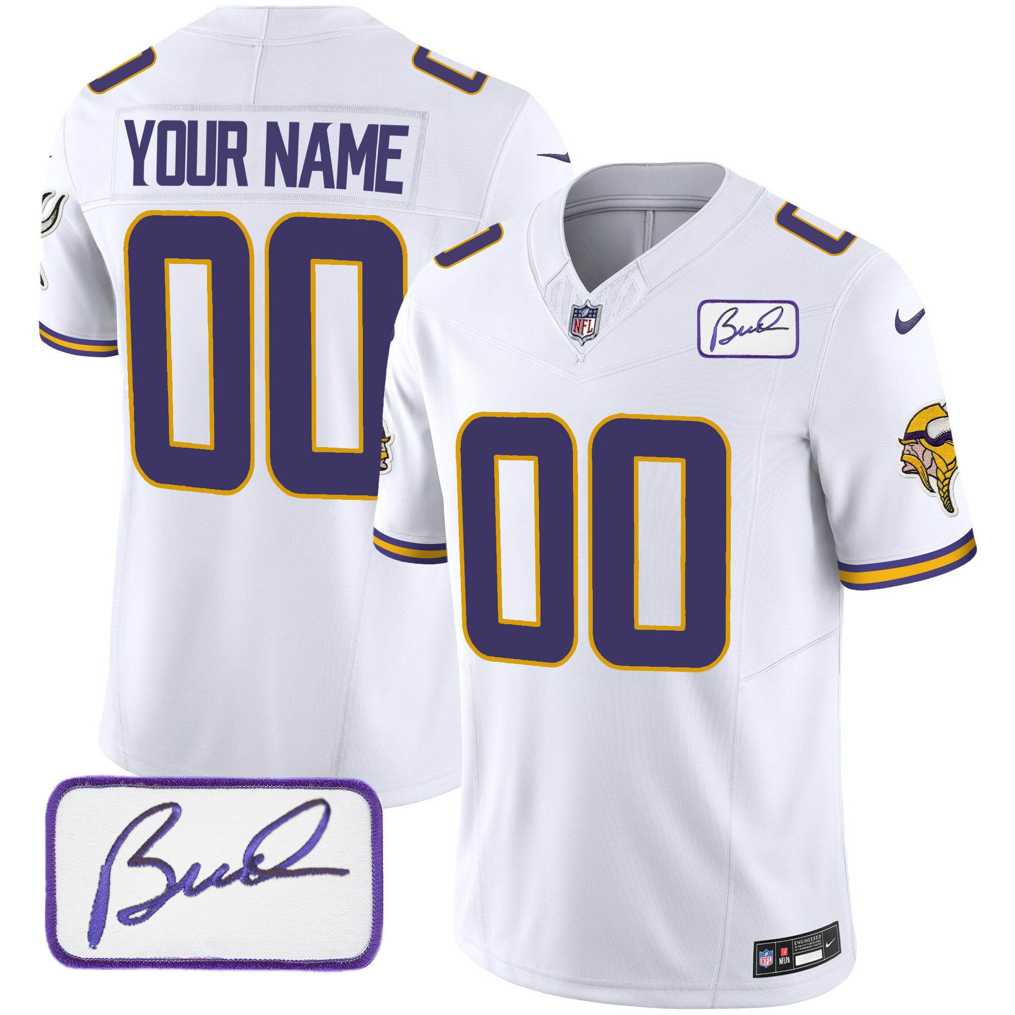 Men's Minnesota Vikings Bud Grant Patch Classic Limited Custom White Jersey - All Stitched