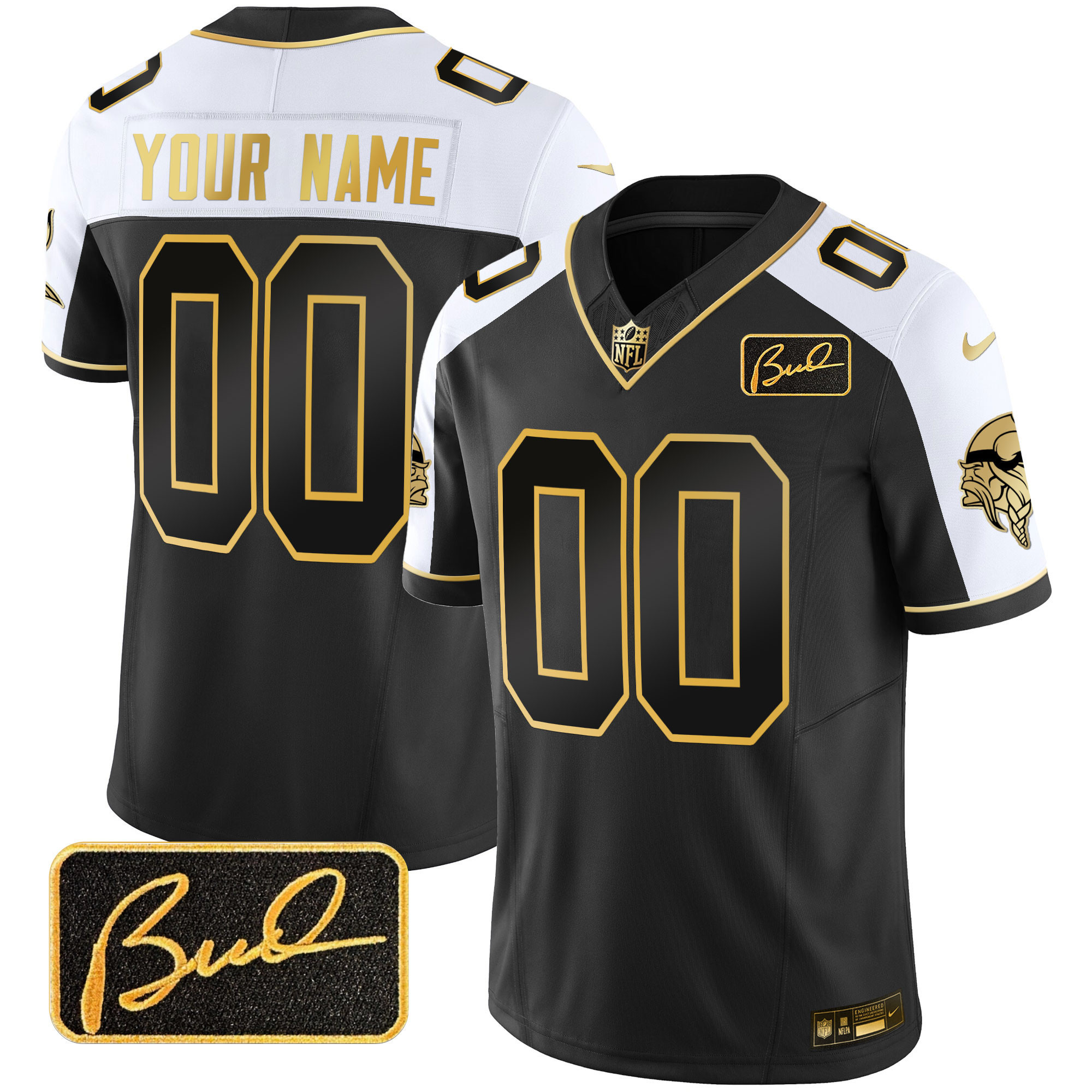 Men's Minnesota Vikings Bud Grant Patch Gold Limited Custom Alternate Jersey - All Stitched