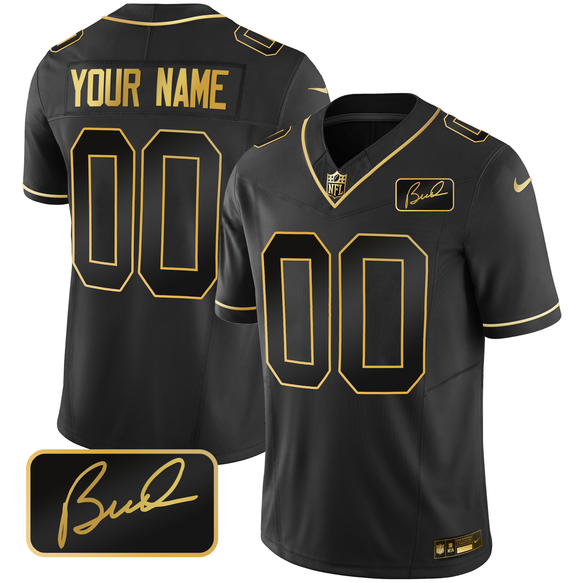 Men's Minnesota Vikings Bud Grant Patch Gold Limited Custom Black Gold Jersey - All Stitched