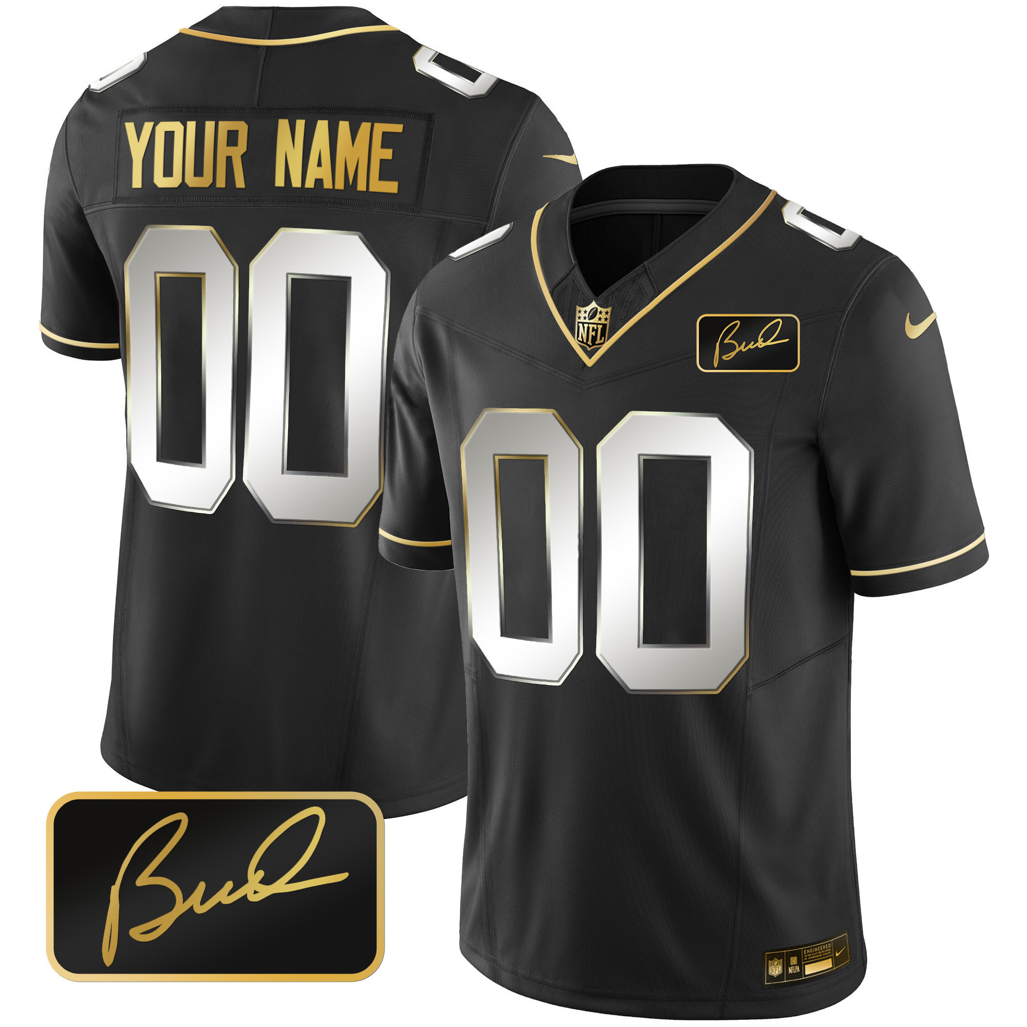 Men's Minnesota Vikings Bud Grant Patch Gold Limited Custom Black Limited Jersey - All Stitched