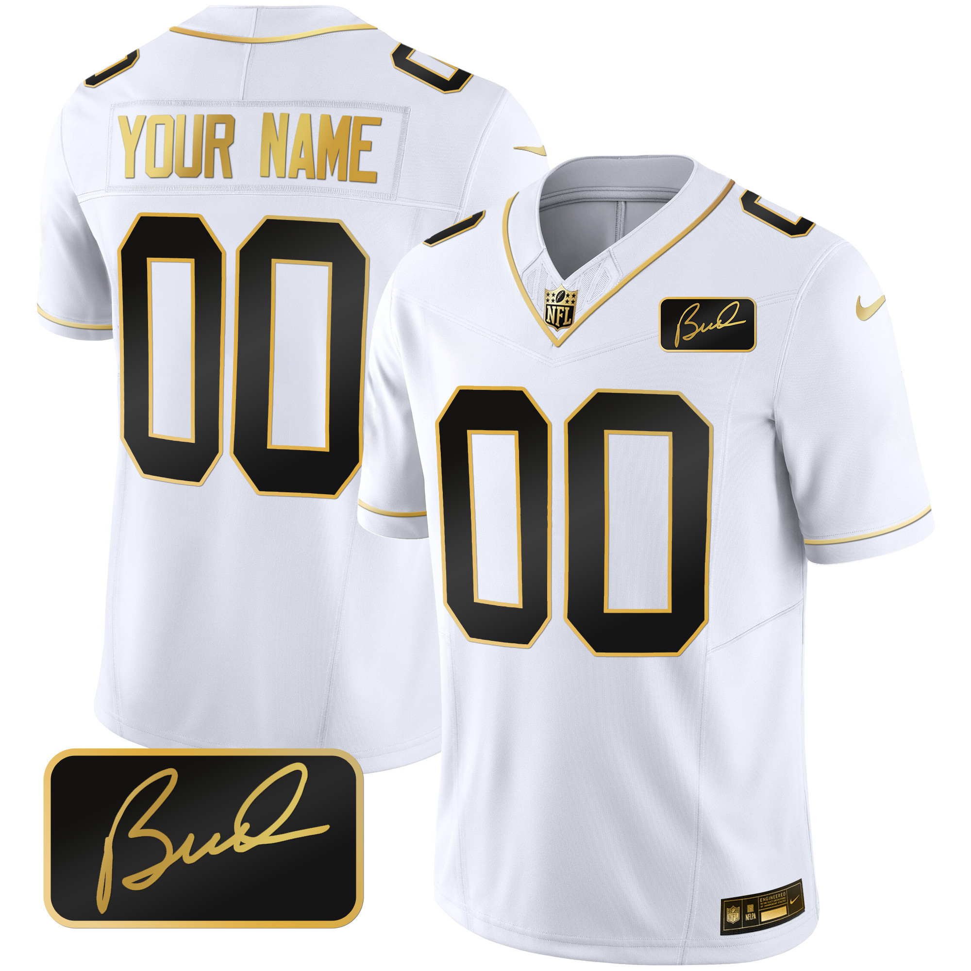 Men's Minnesota Vikings Bud Grant Patch Gold Limited Custom White Gold Jersey - All Stitched