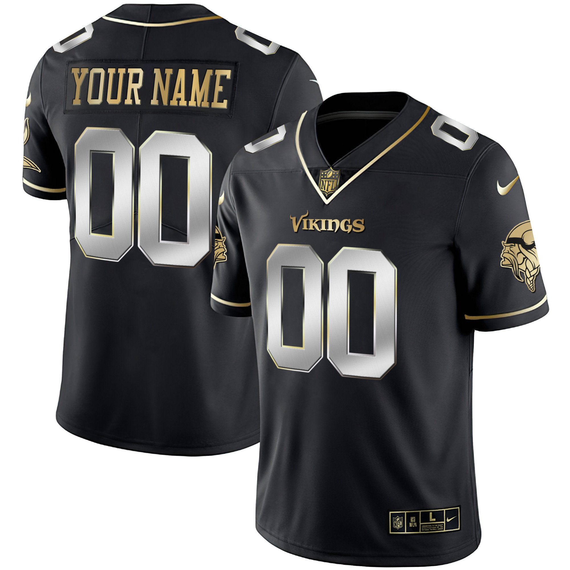 Men's Minnesota Vikings Custom Name & Custom Number Black Limited Jersey - All Stitched