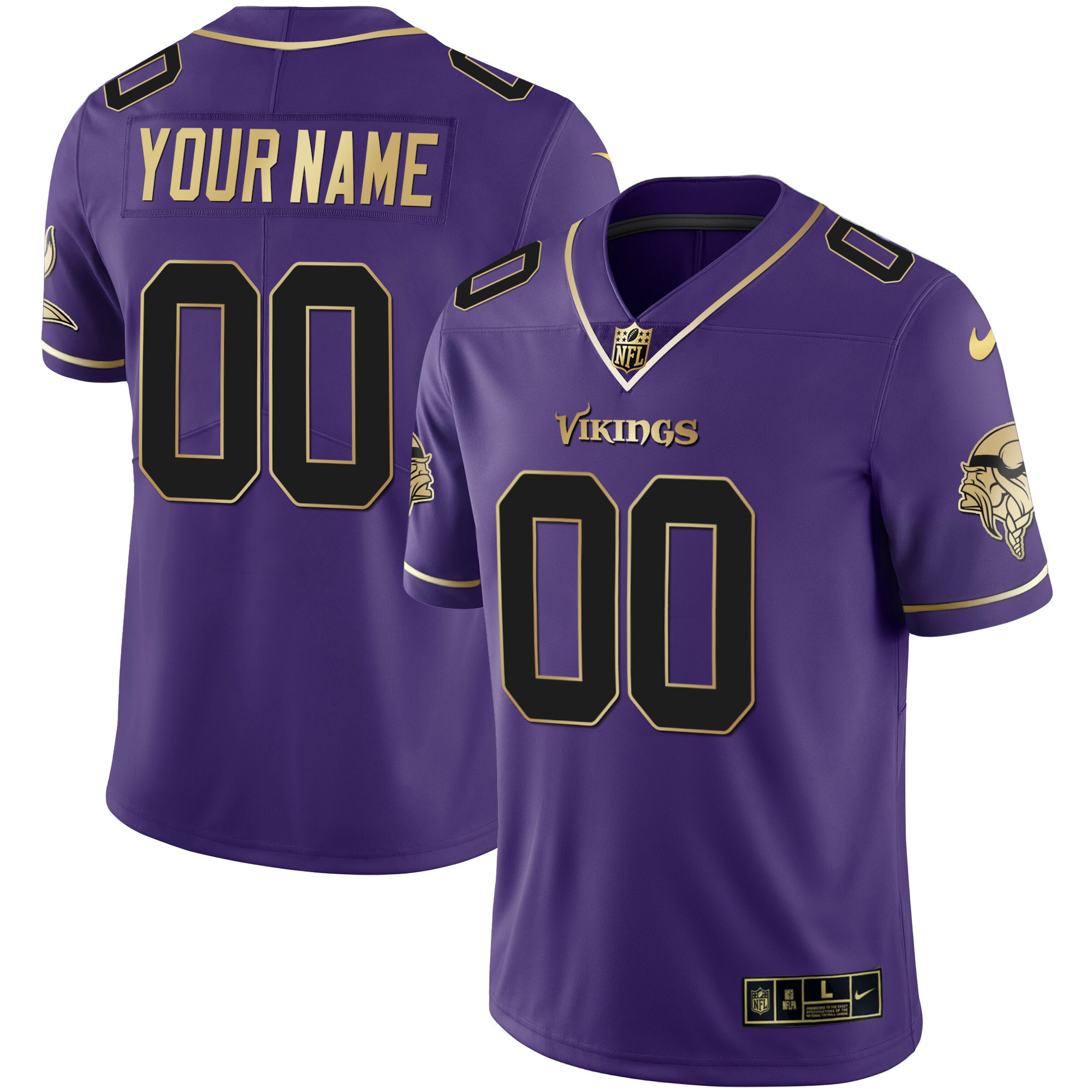 Men's Minnesota Vikings Custom Name & Custom Number Black Purple Jersey - All Stitched