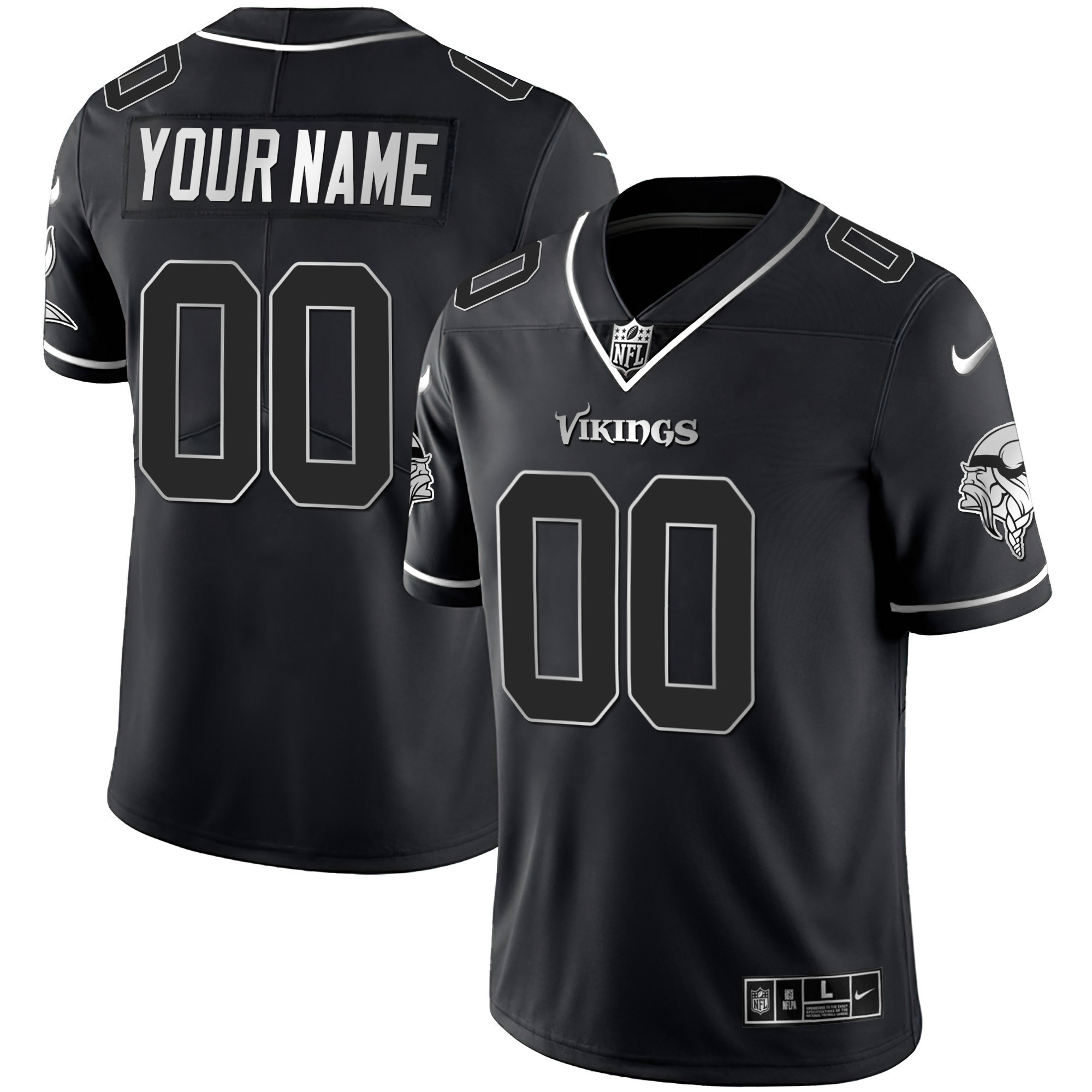 Men's Minnesota Vikings Custom Name & Custom Number Black Silver Jersey - All Stitched