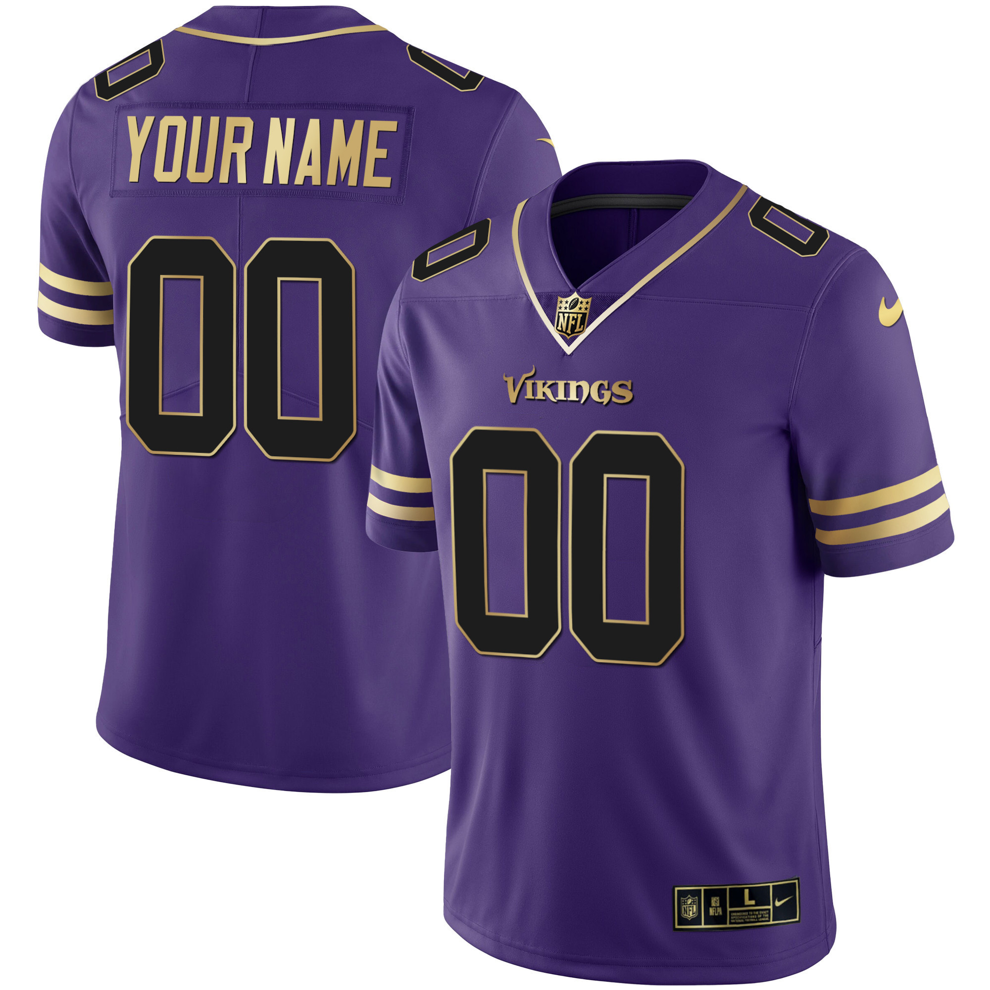 Men's Minnesota Vikings Custom Name & Custom Number Purple Gold Jersey - All Stitched